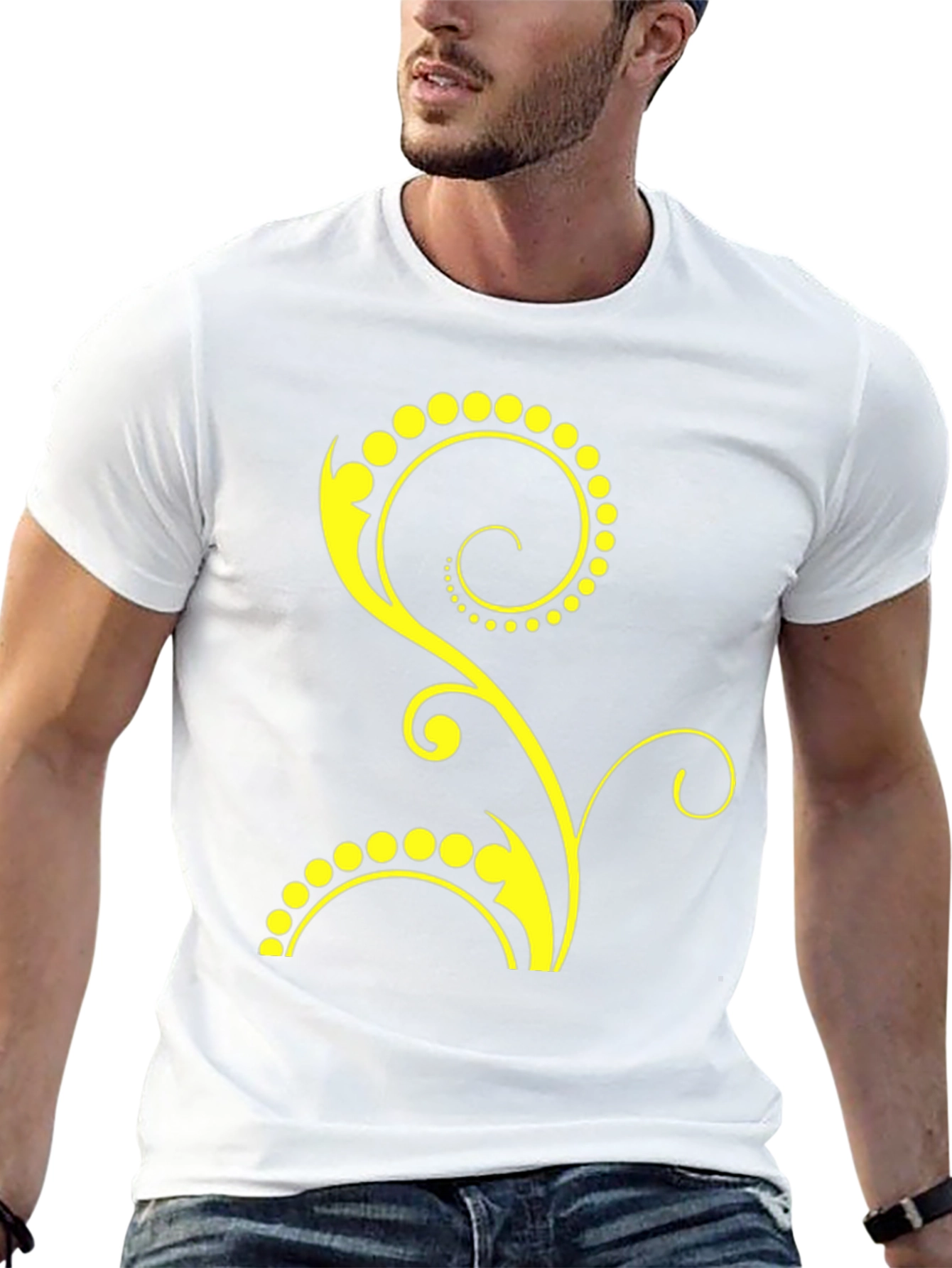 Stylish Black T-Shirt with Yellow Floral Design