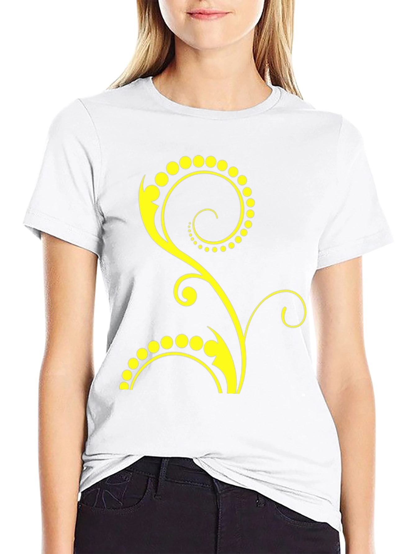 Stylish Black T-Shirt with Yellow Floral Design