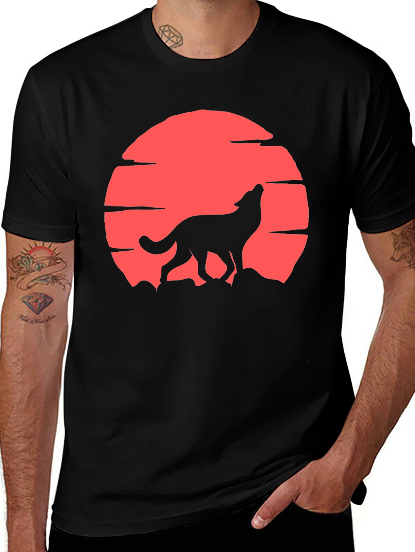 Wolf Howling at Red Moon T-Shirt - Graphic Tee