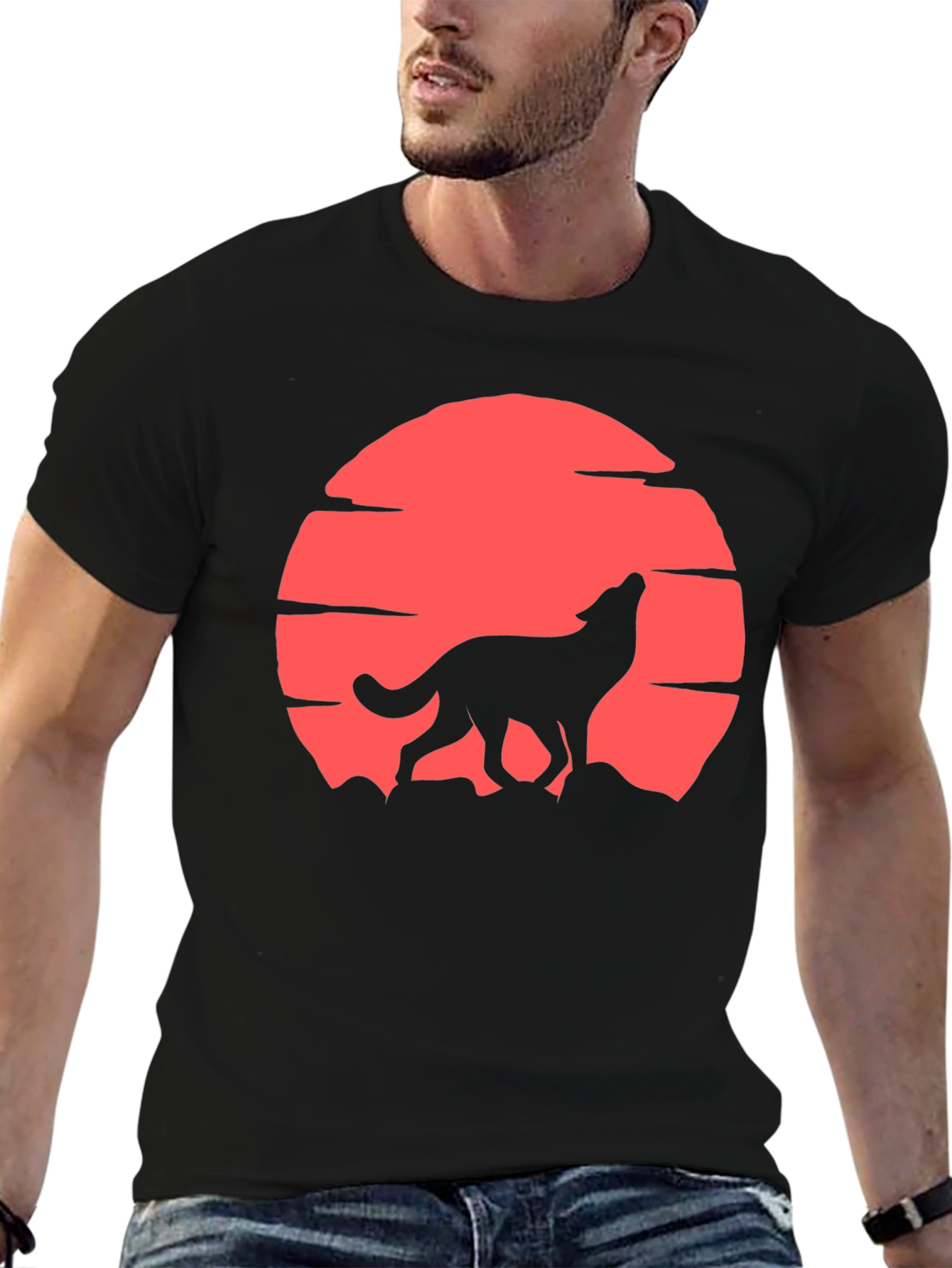 Wolf Howling at Red Moon T-Shirt - Graphic Tee