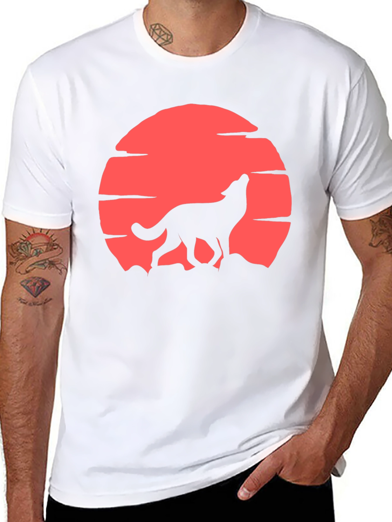 Wolf Howling at Red Moon T-Shirt - Graphic Tee