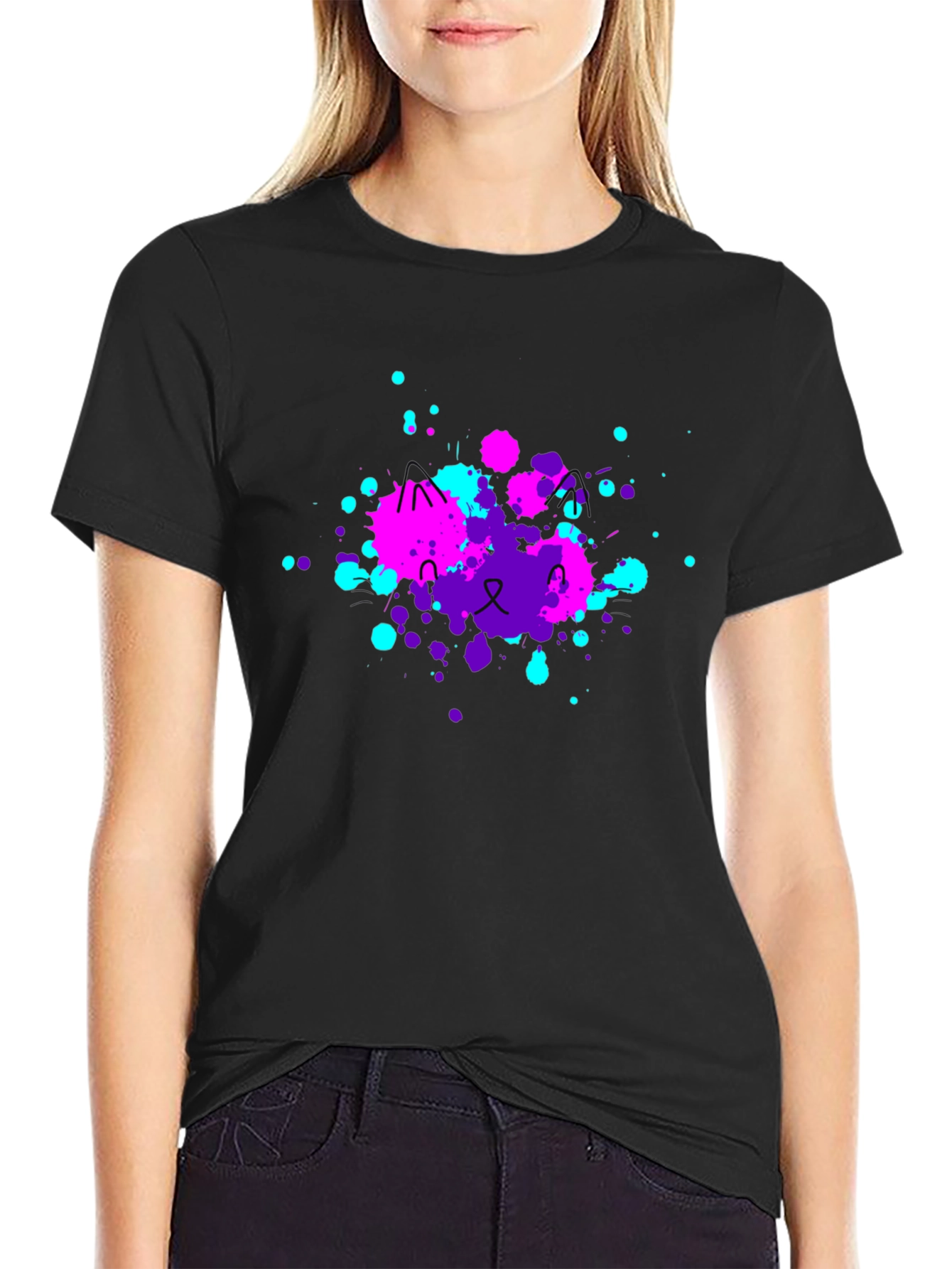 Abstract Cat Splatter Print T-Shirt