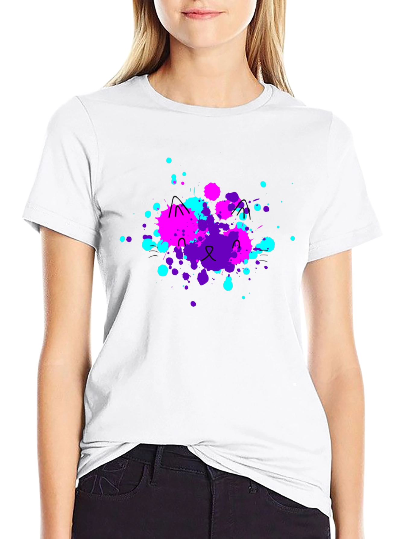 Abstract Cat Splatter Print T-Shirt