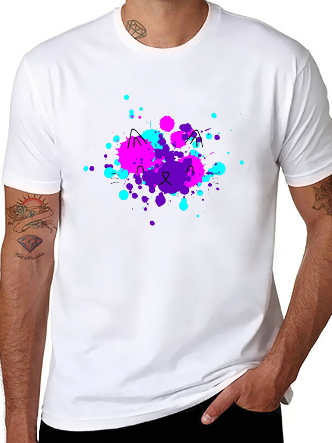 Abstract Cat Splatter Print T-Shirt