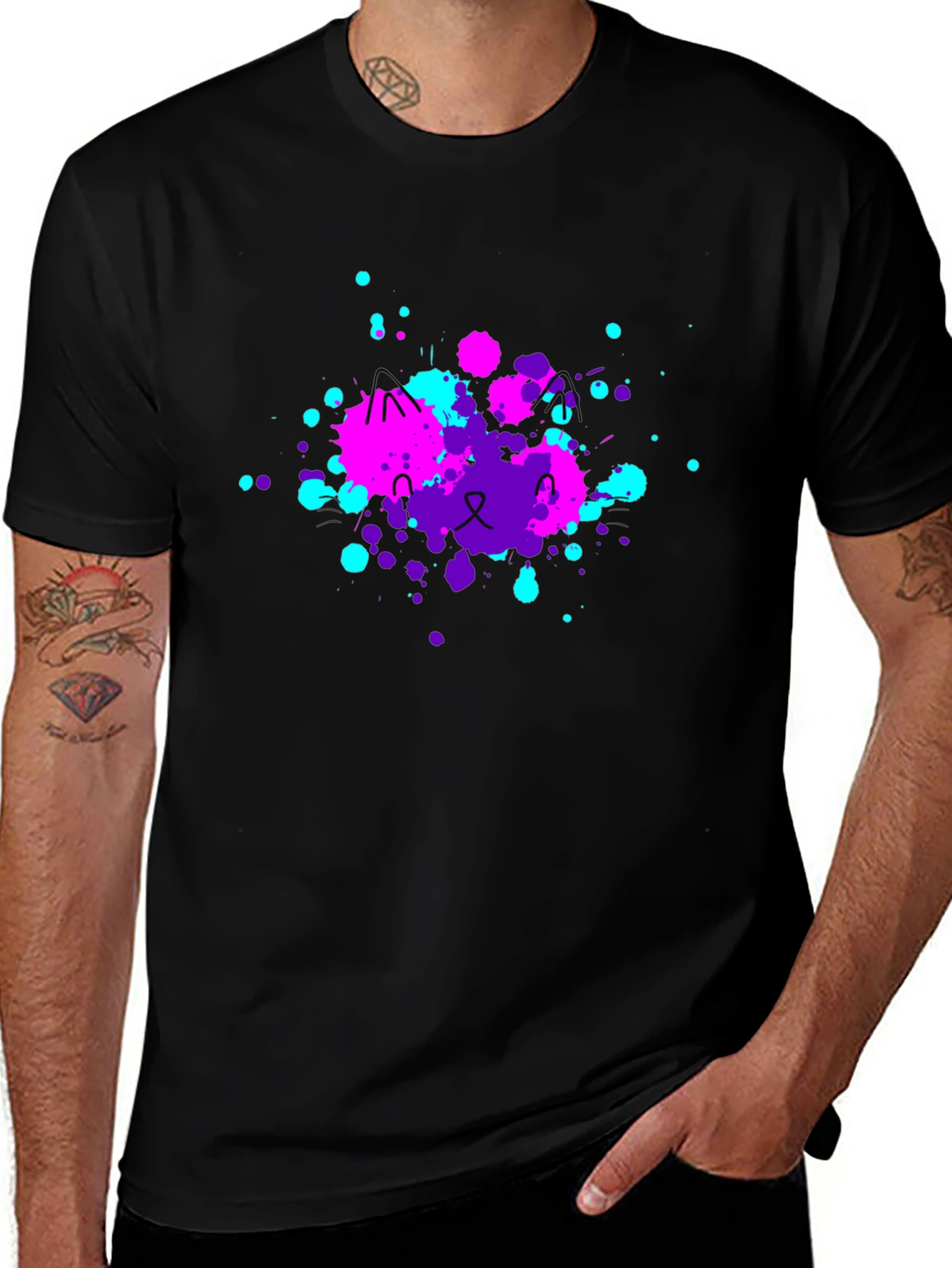 Abstract Cat Splatter Print T-Shirt