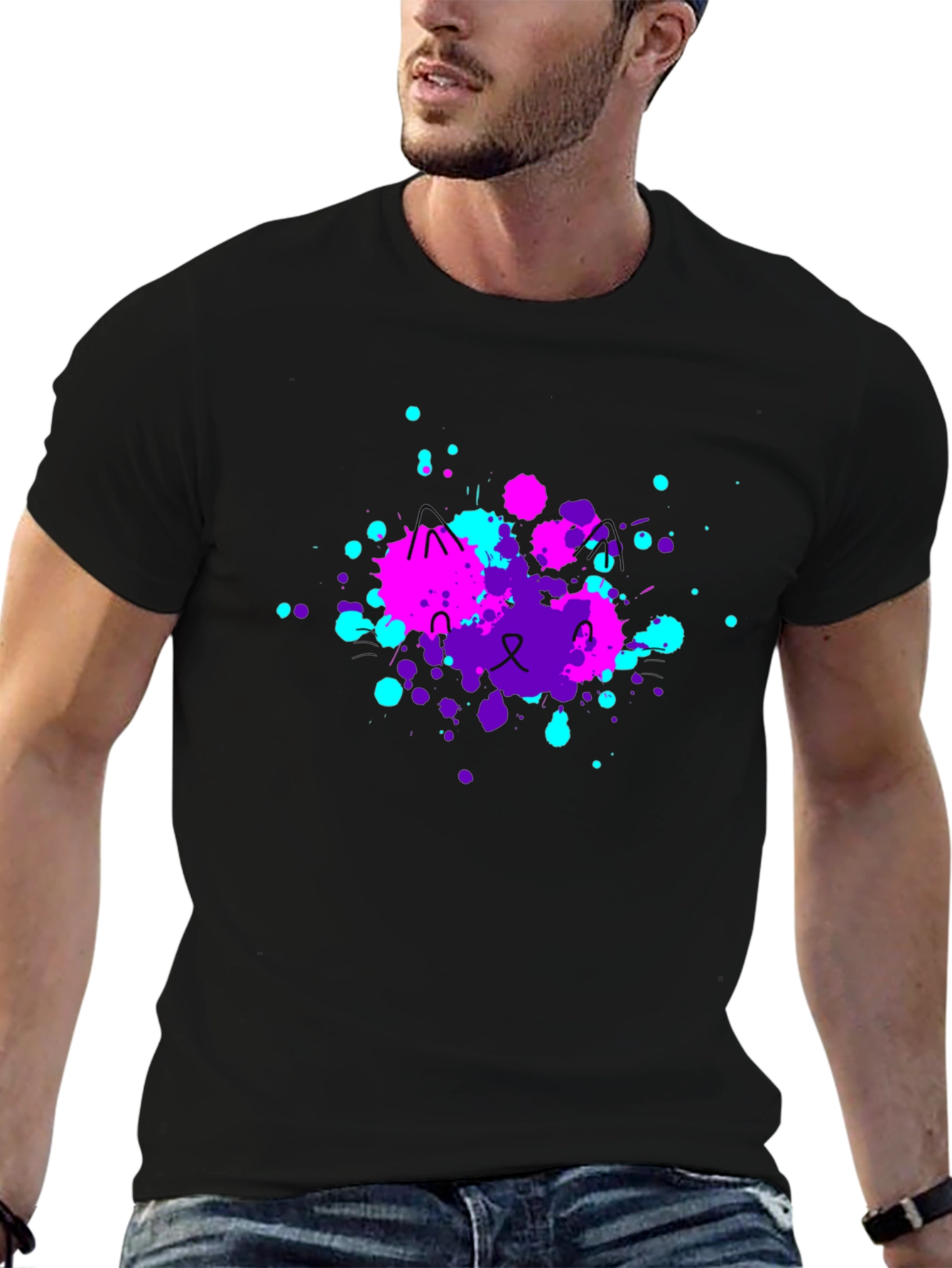Abstract Cat Splatter Print T-Shirt