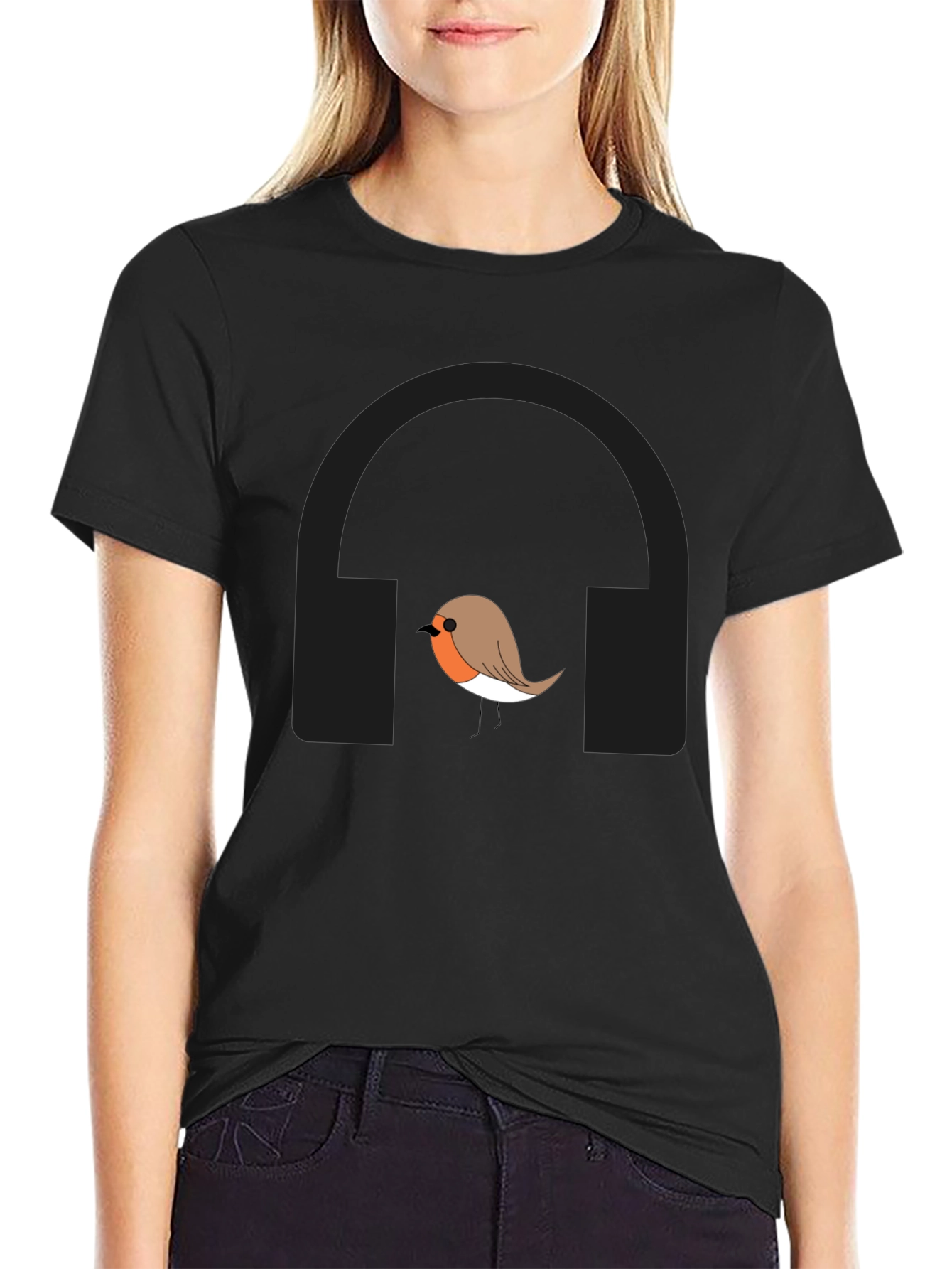 Robin Bird with Headphones Graphic T-Shirt