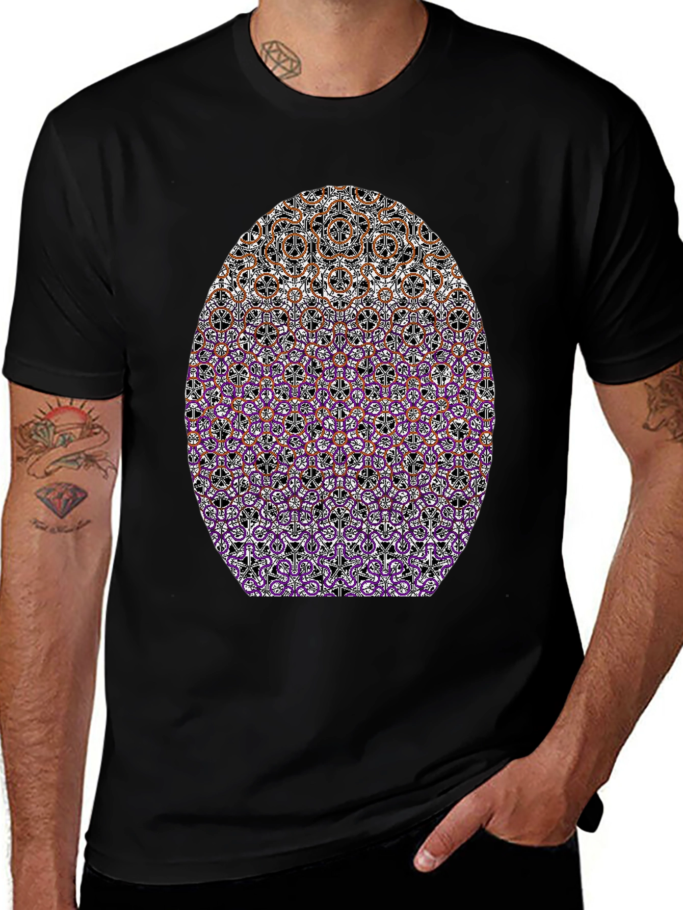 Abstract Geometric Pattern Graphic Tee - Black