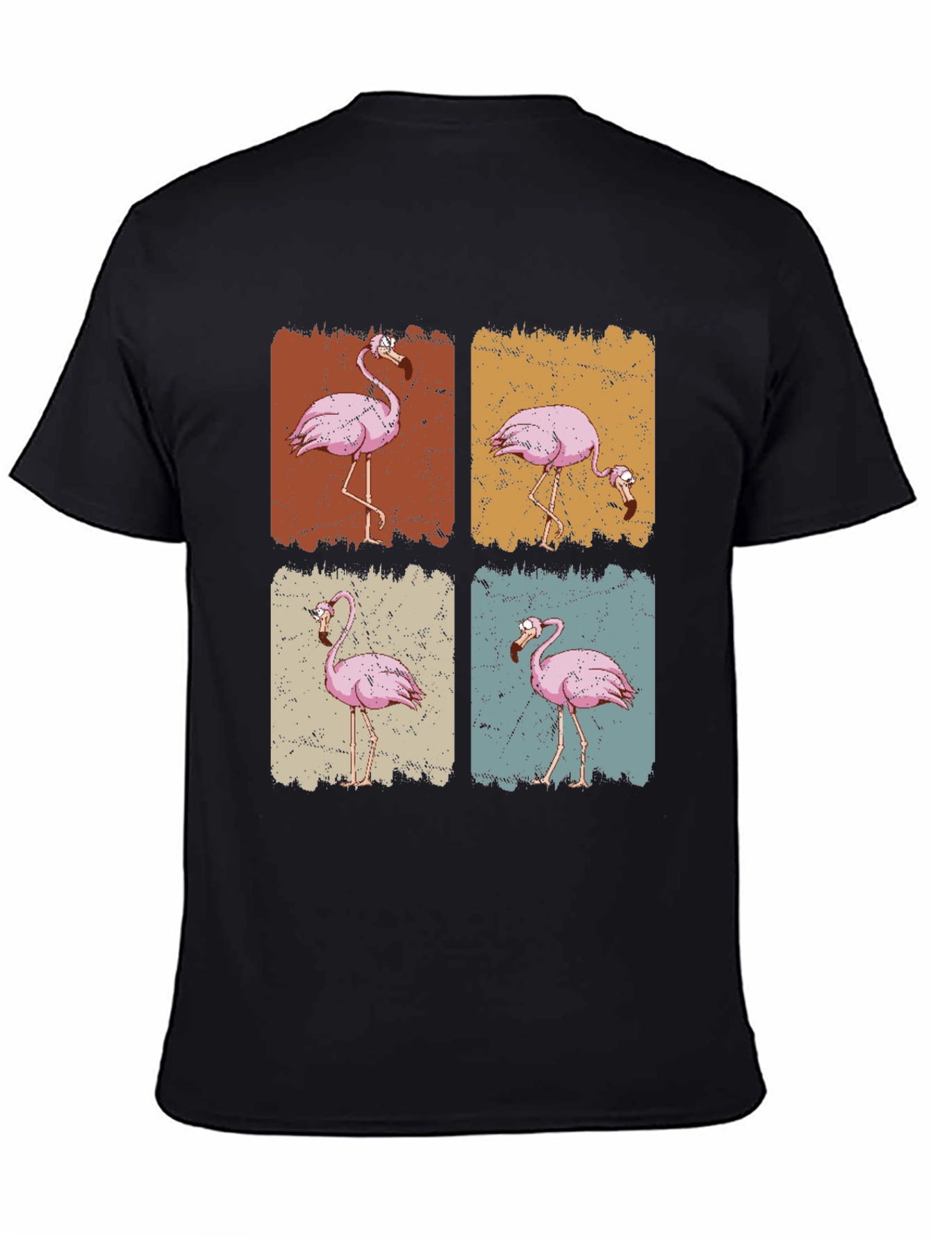 Retro Flamingo Graphic Print Black T-Shirt