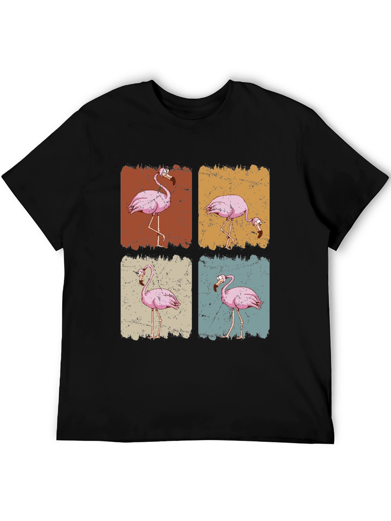 Retro Flamingo Graphic Print Black T-Shirt