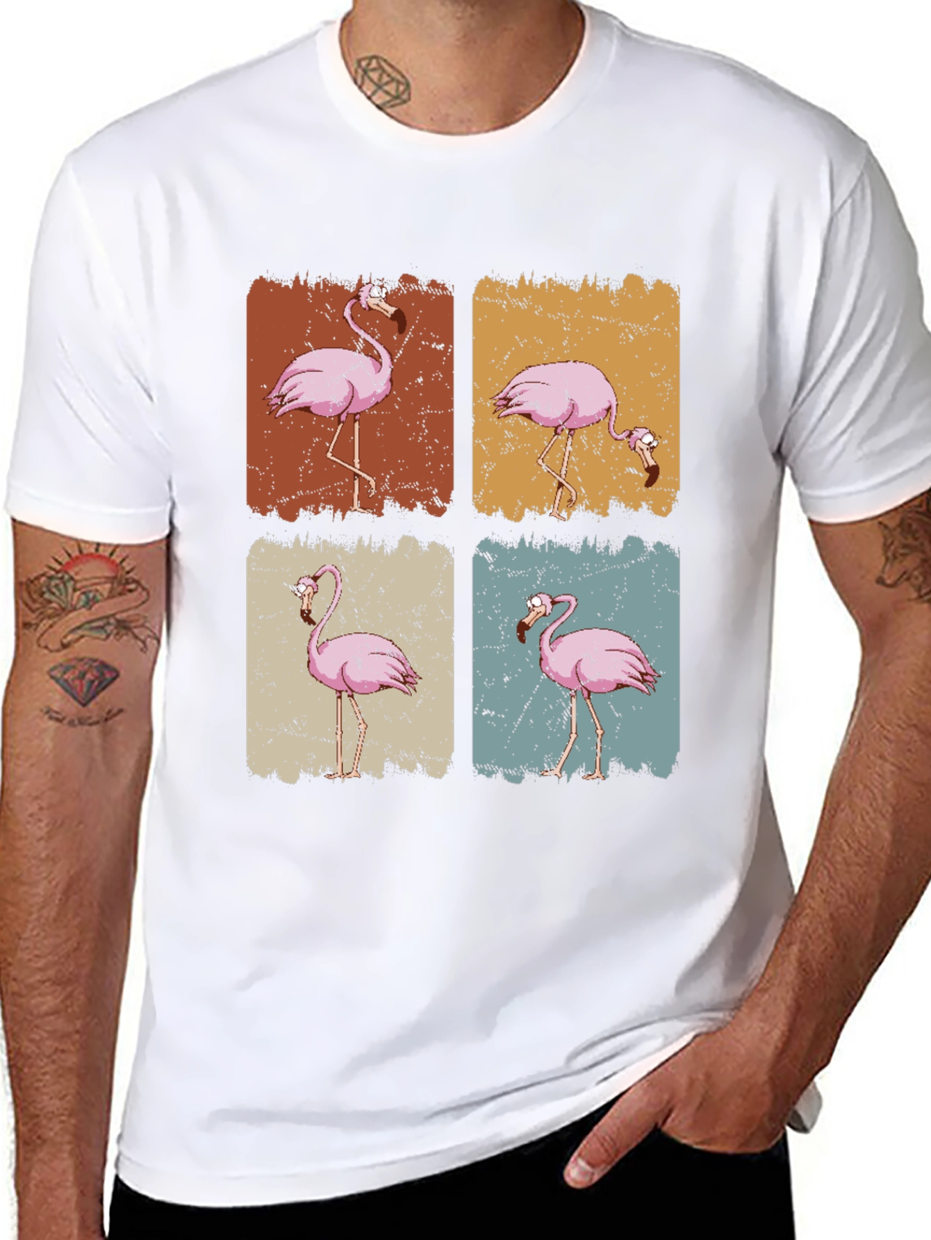 Retro Flamingo Graphic Print Black T-Shirt