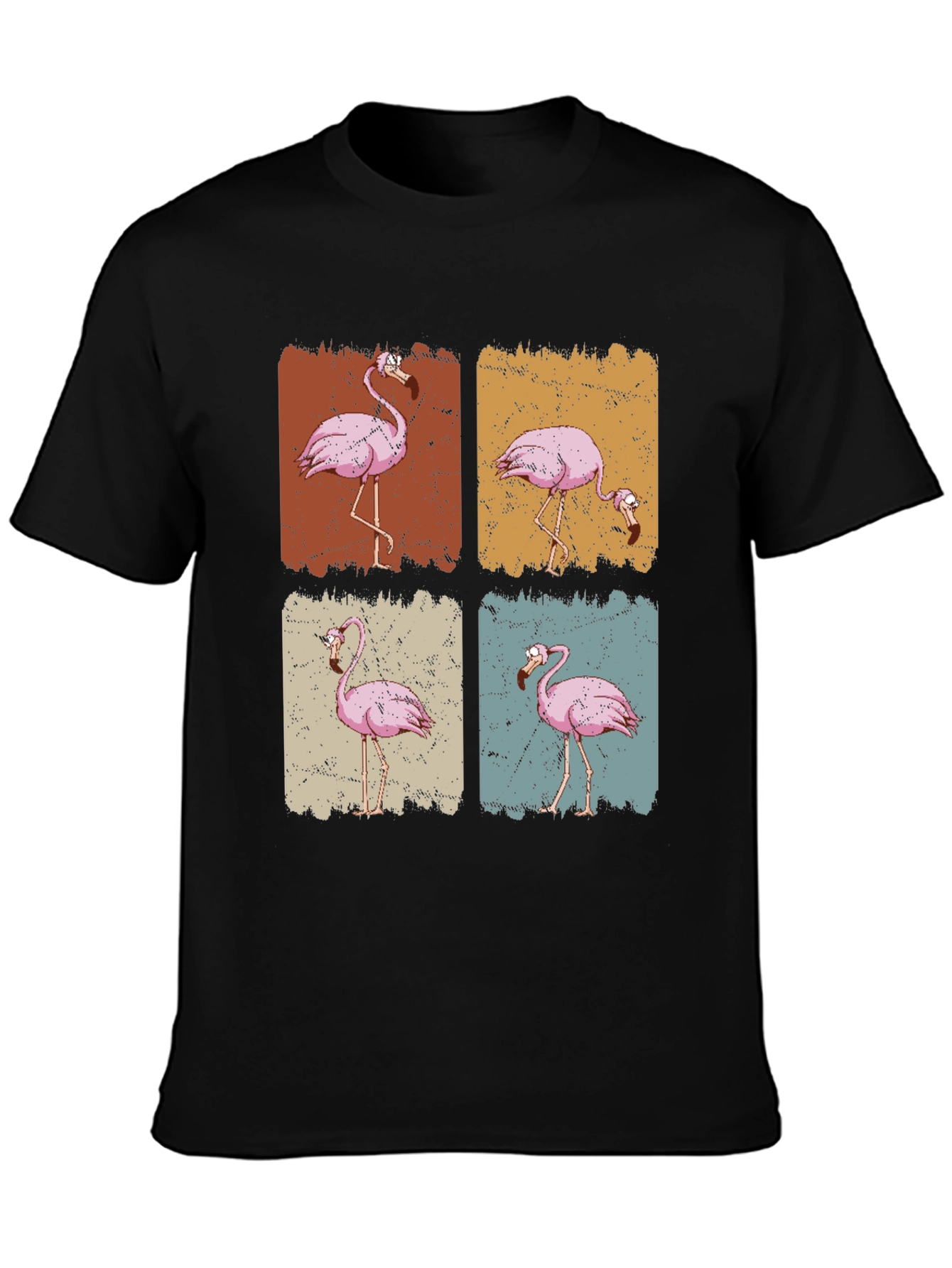 Retro Flamingo Graphic Print Black T-Shirt