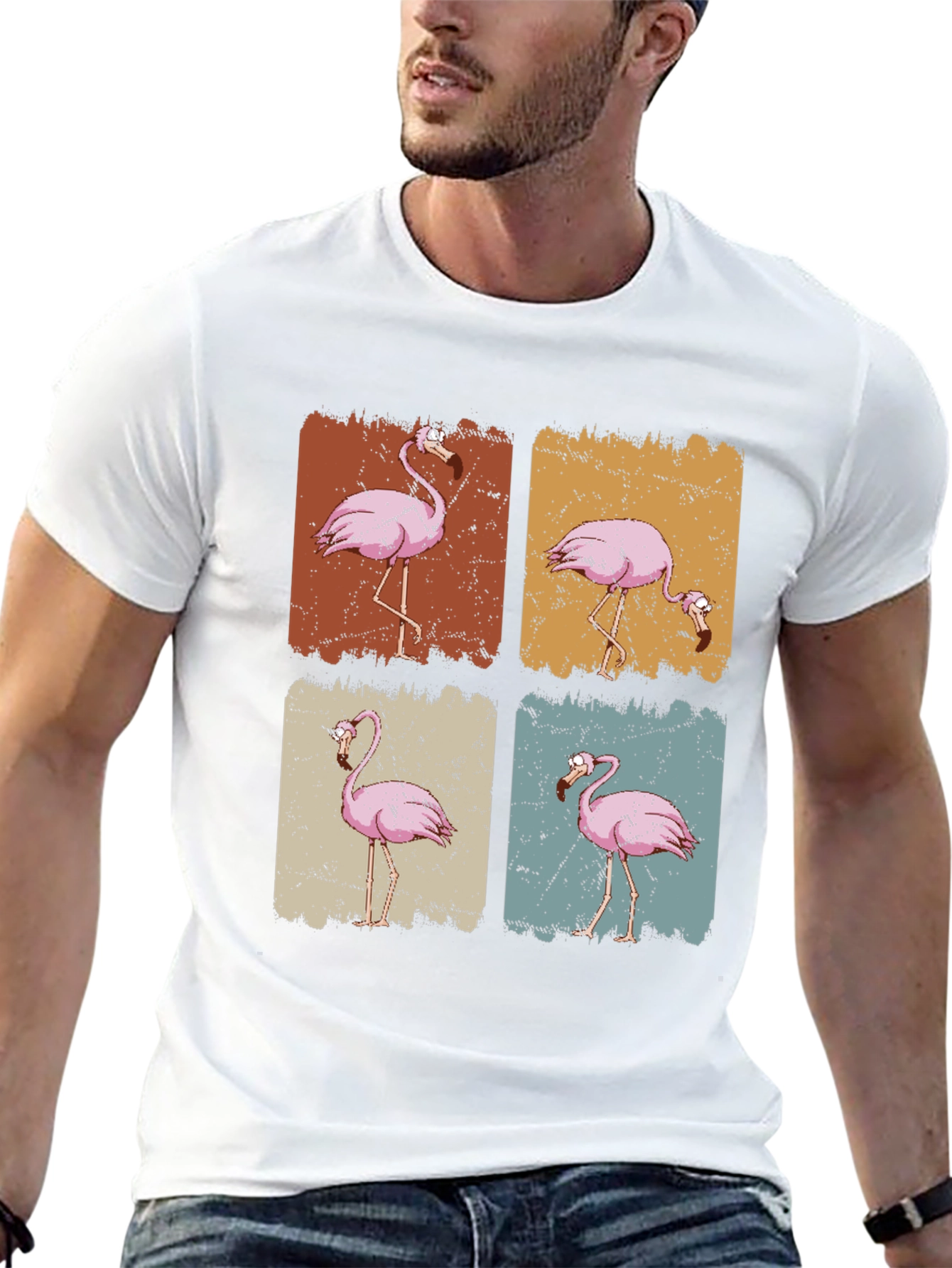 Retro Flamingo Graphic Print Black T-Shirt