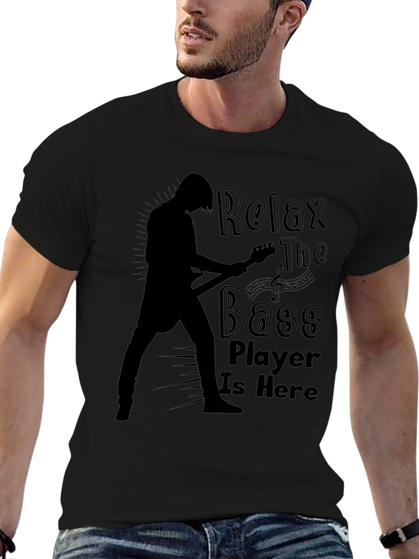 Relax The Bass Player Is Here Black Graphic T-Shirt