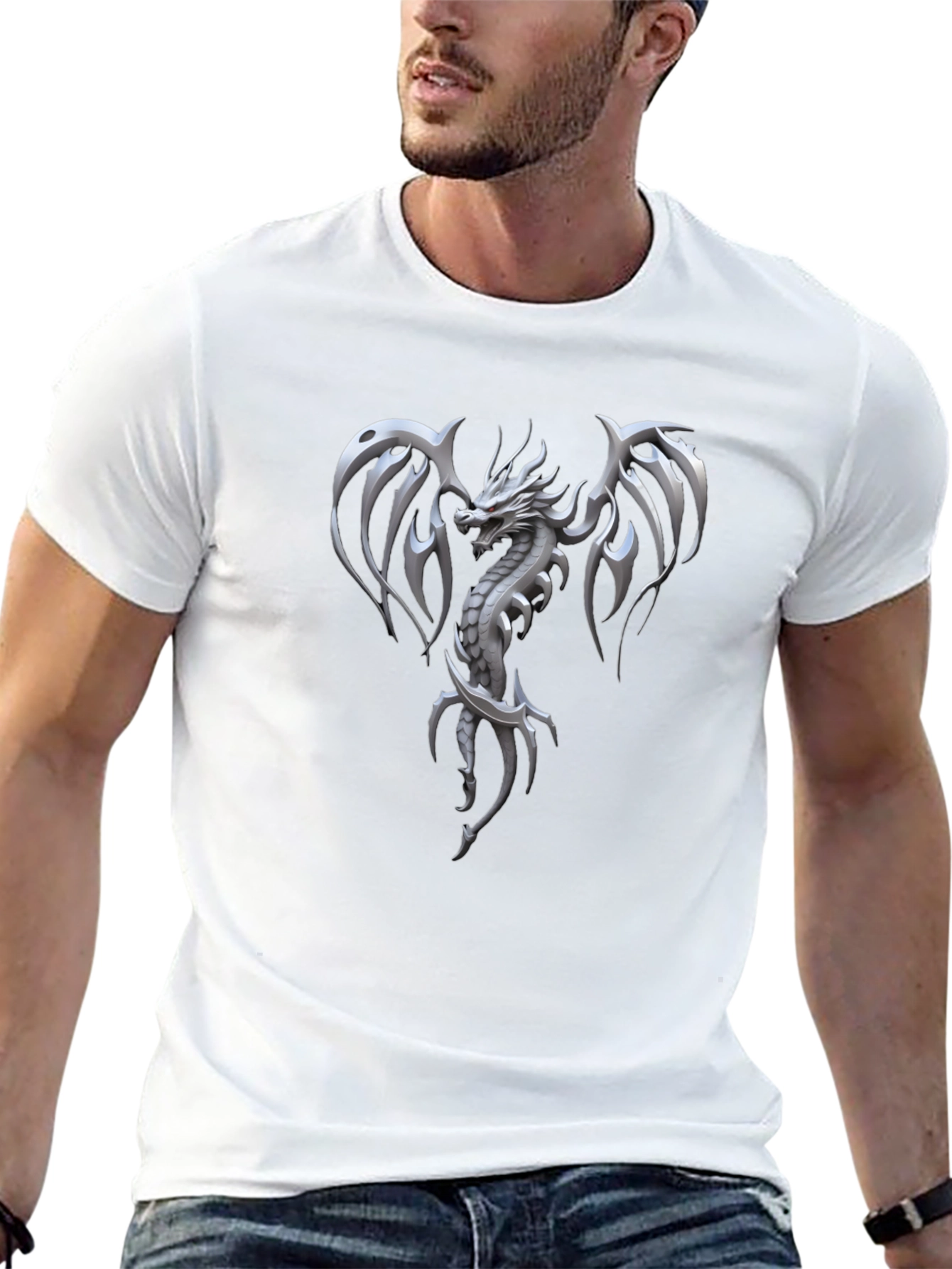 Dragon Graphic Print Mens Black T-Shirt
