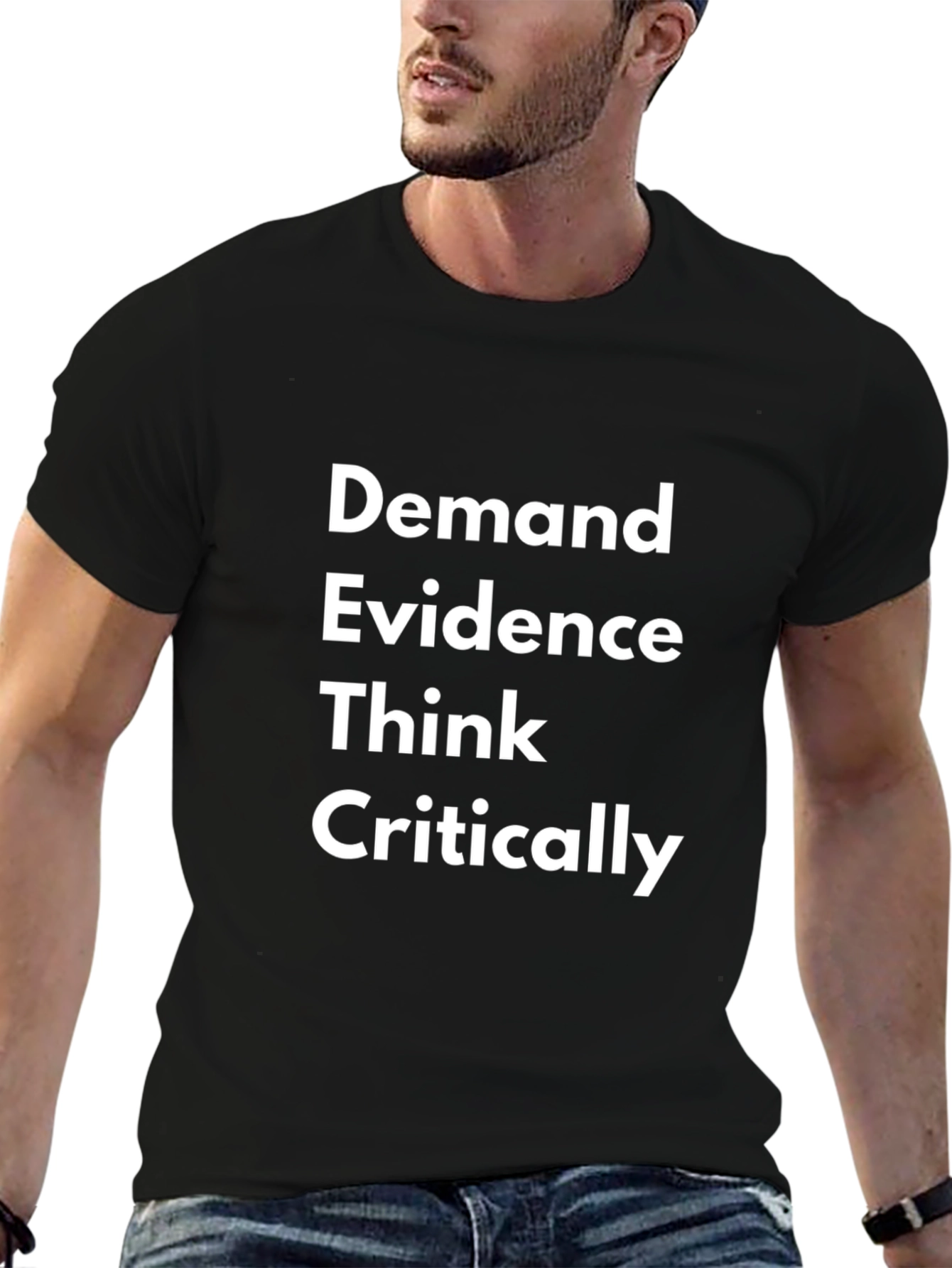 Demand Evidence Think Critically Graphic Tee - Black