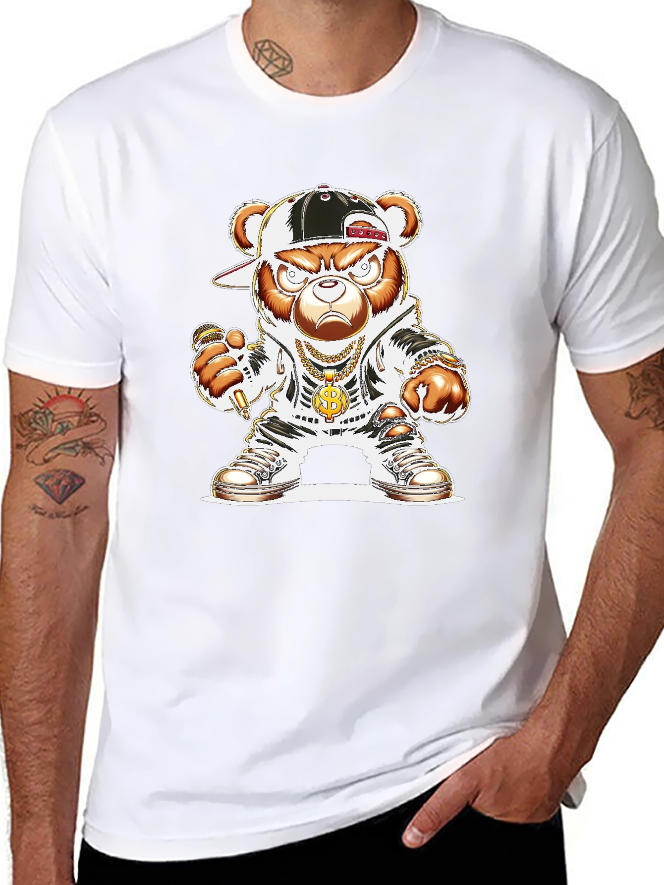 Hip Hop Bear Graphic Tee - Black T-Shirt