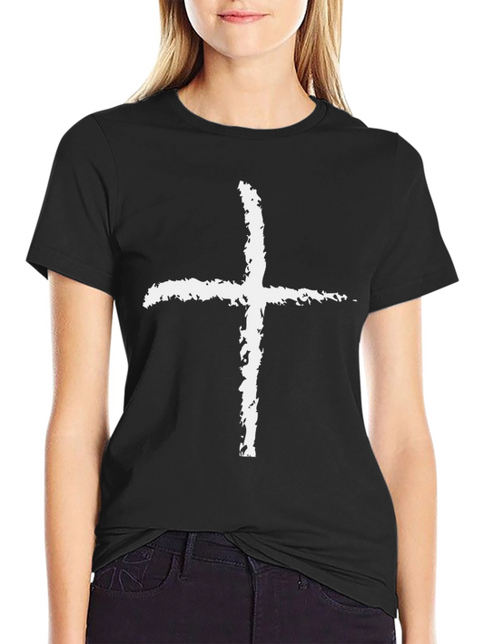 Grunge Cross Graphic Tee - Black Cotton