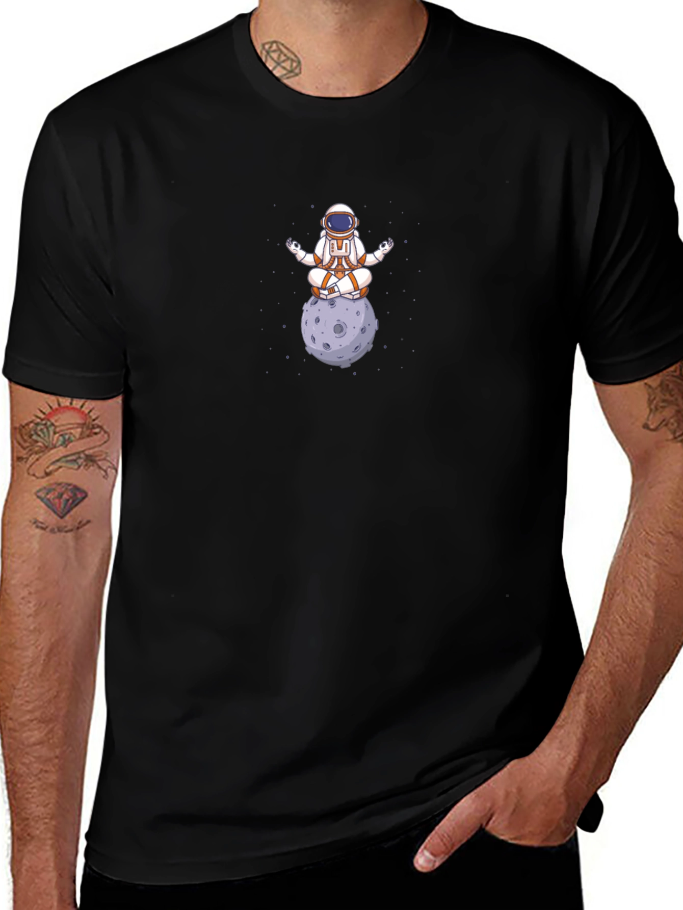 Meditating Astronaut on Moon Graphic T-Shirt