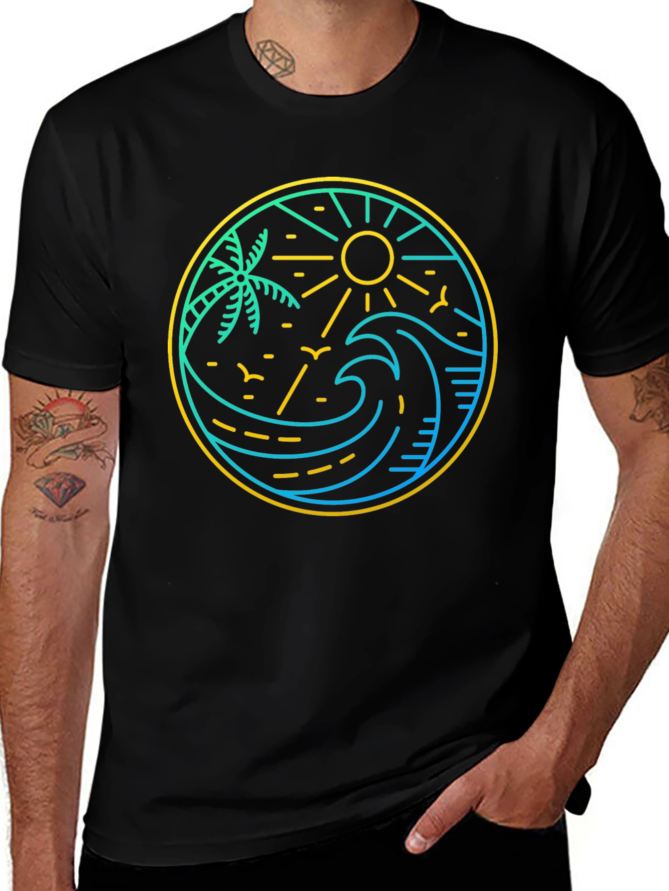 Tropical Vibe Black Tee - Coastal Design