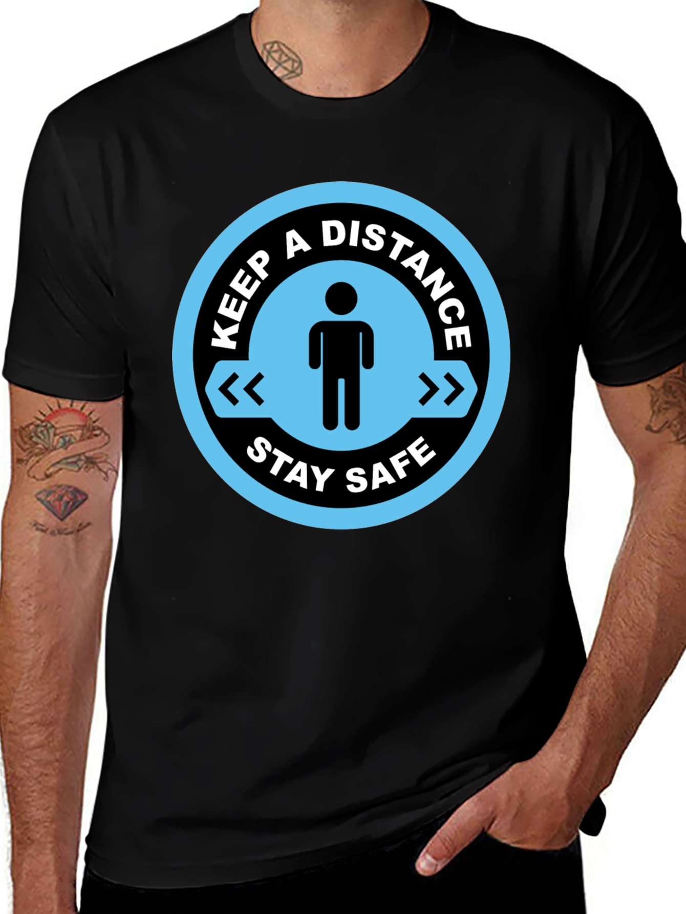 Keep a Distance Stay Safe Black T-Shirt