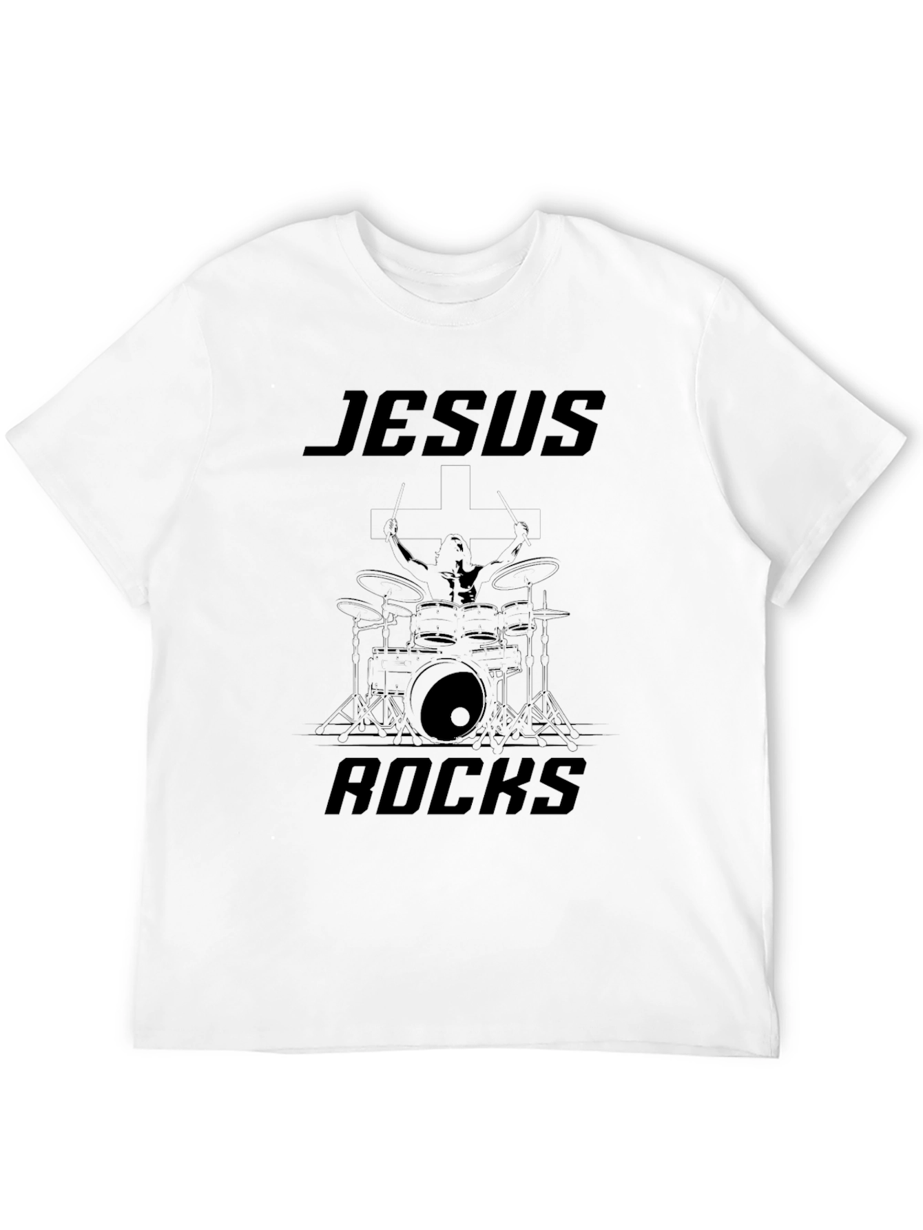 Jesus Rocks Drummer Graphic Black Tee