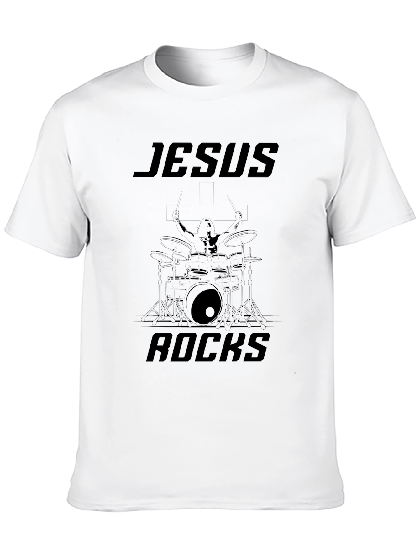 Jesus Rocks Drummer Graphic Black Tee