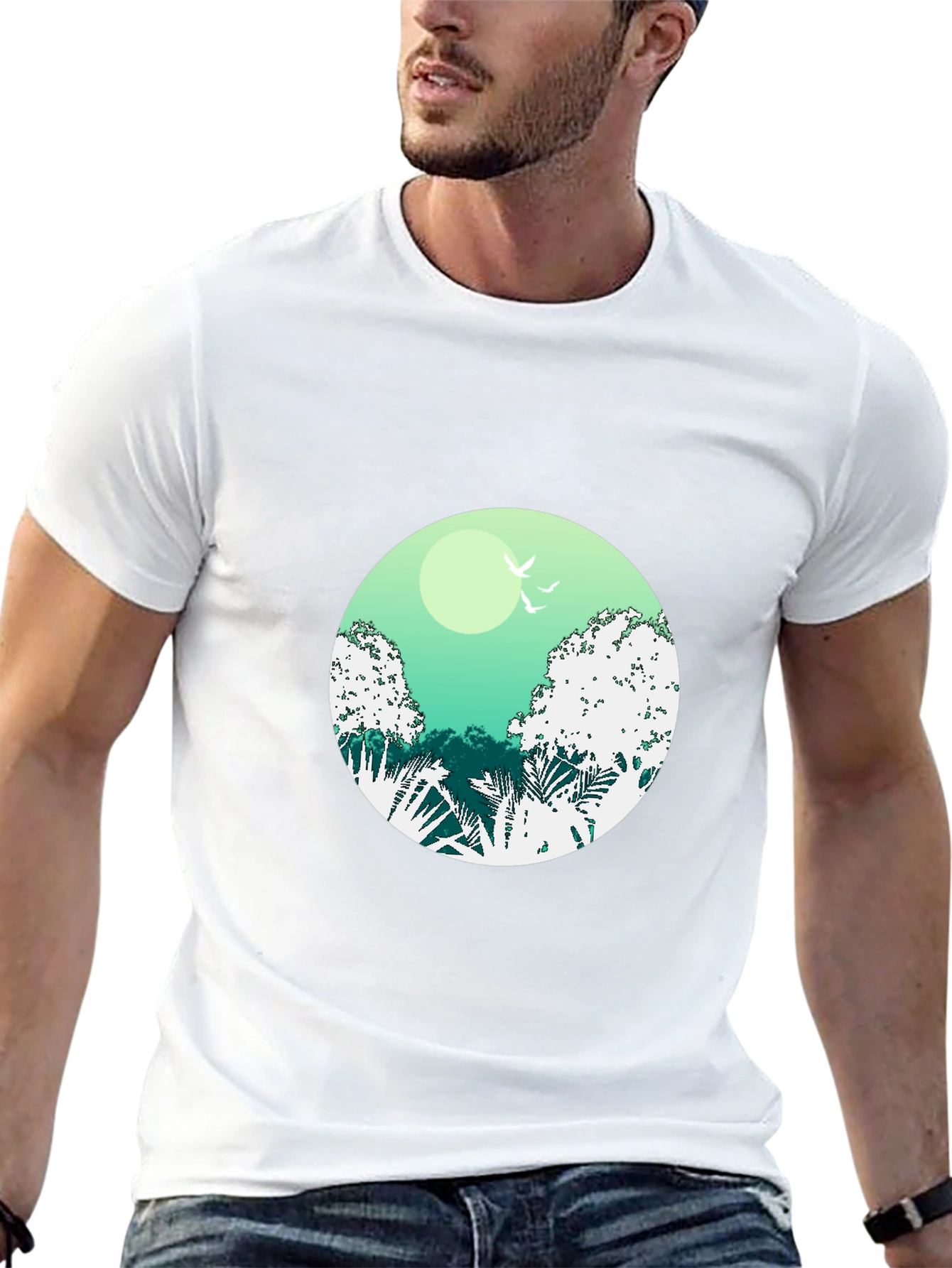 Nature Scene Graphic Tee - Soft Black Cotton Shirt