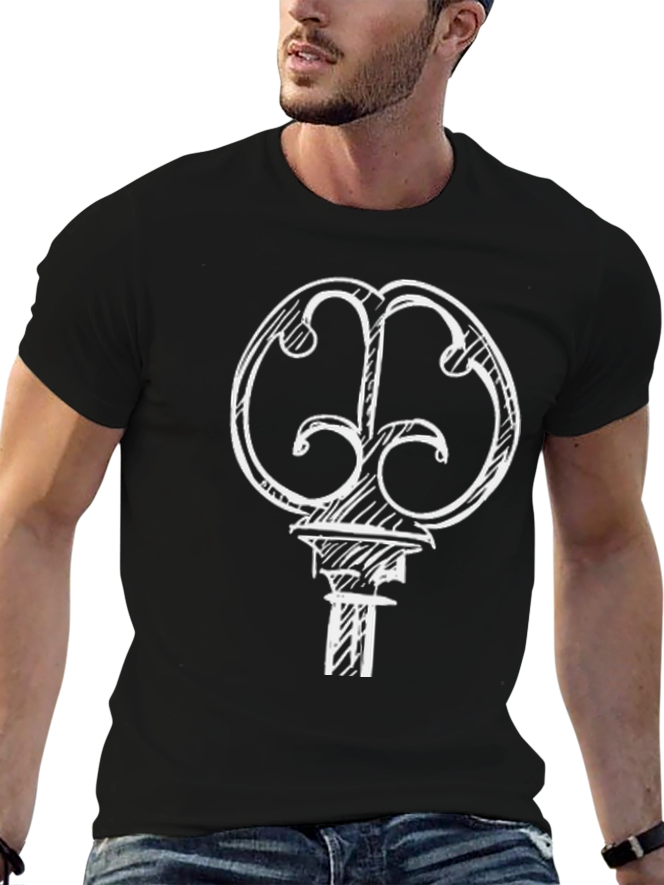 Abstract Key Graphic T-Shirt - Black