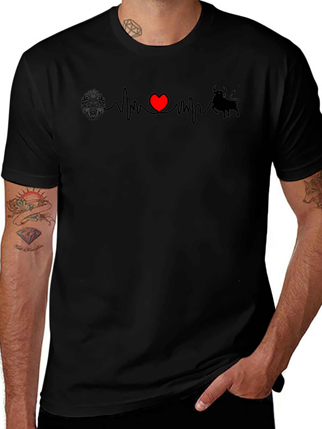 Lion Heart Bull Mens Graphic T-Shirt