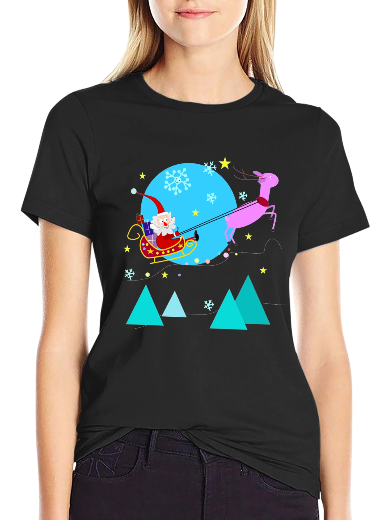Festive Holiday T-Shirt - Santa & Reindeer