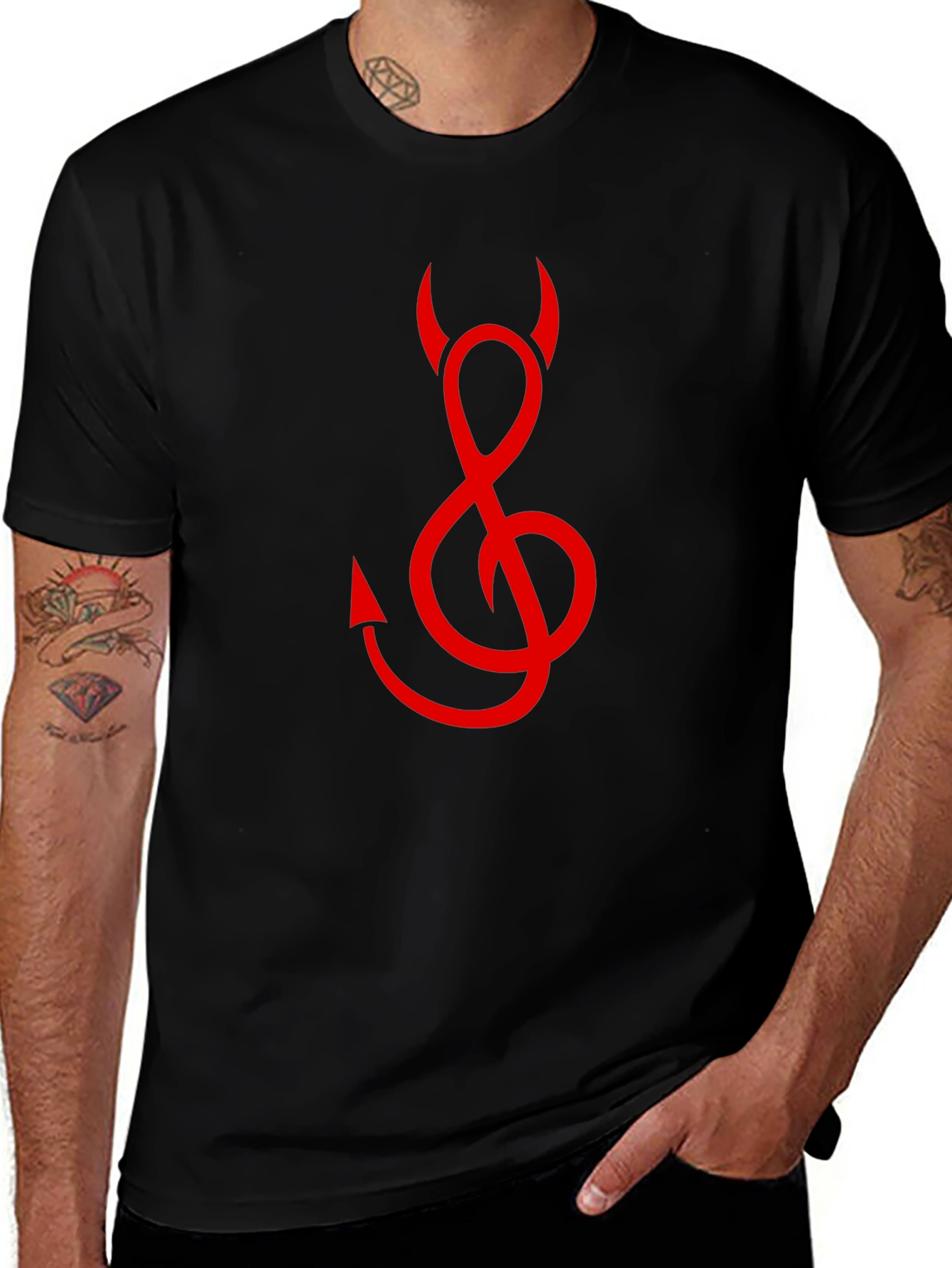 Devil Treble Clef Graphic Tee - Black Cotton