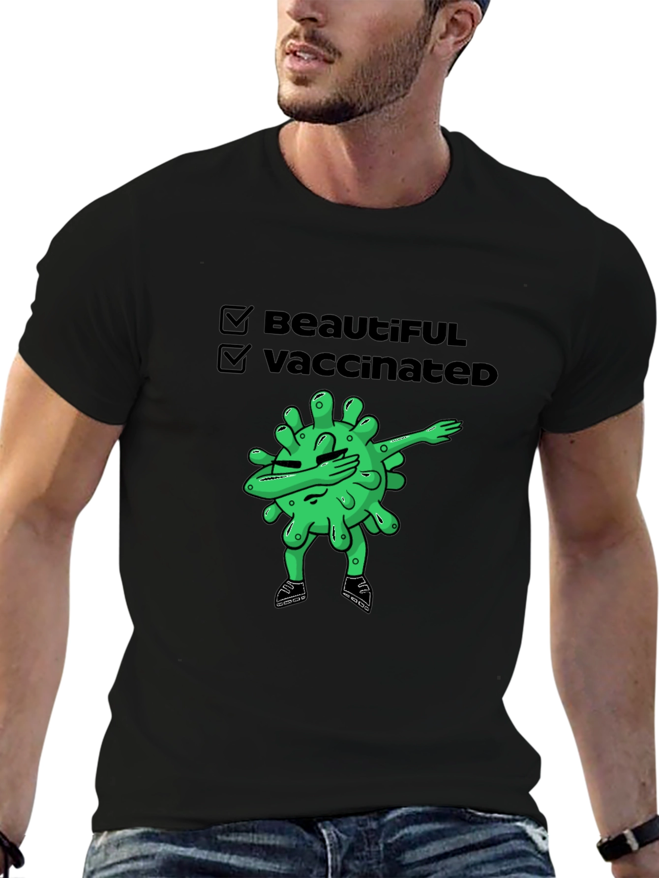 Beautiful & Vaccinated Cartoon Graphic T-Shirt