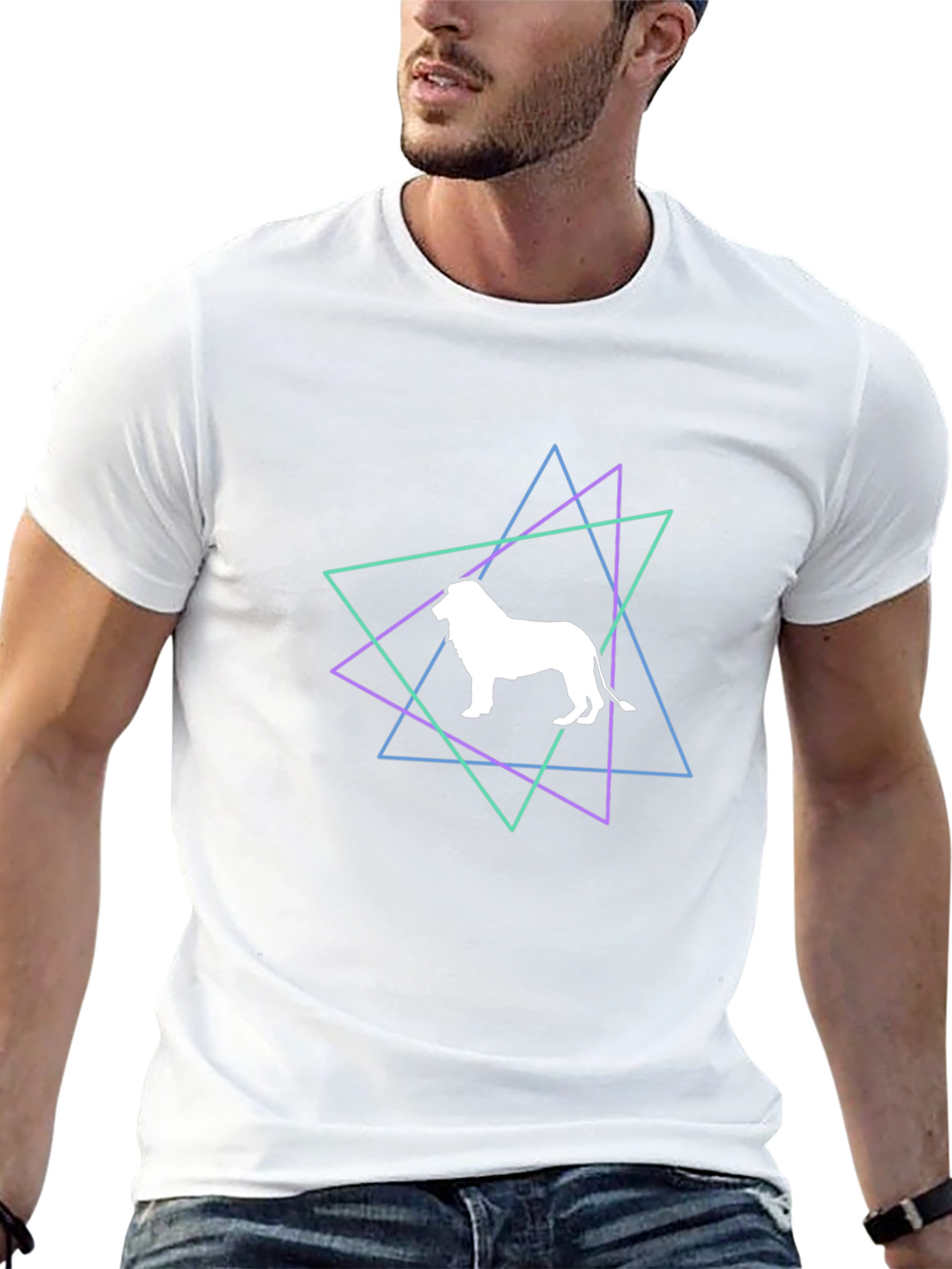 Geometric Lion Graphic Black T-Shirt