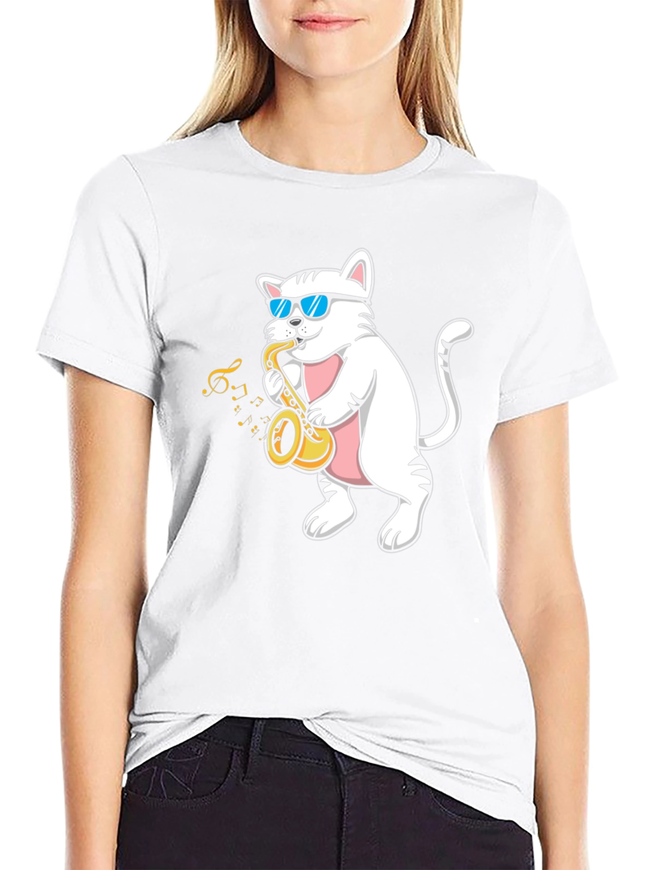 Cool Cat Saxophone T-Shirt - Black