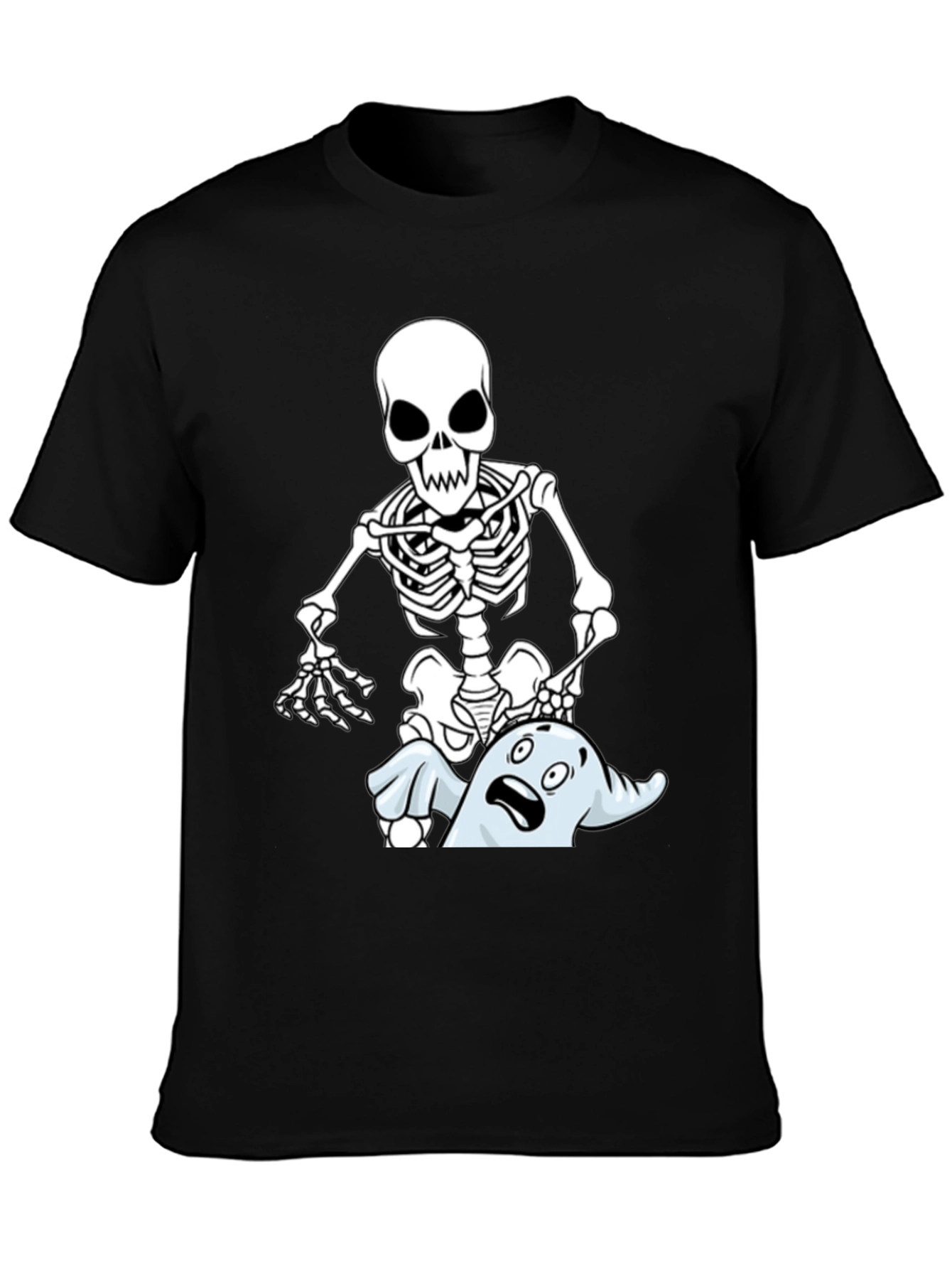 Funny Skeleton & Ghost Graphic T-Shirt - Black