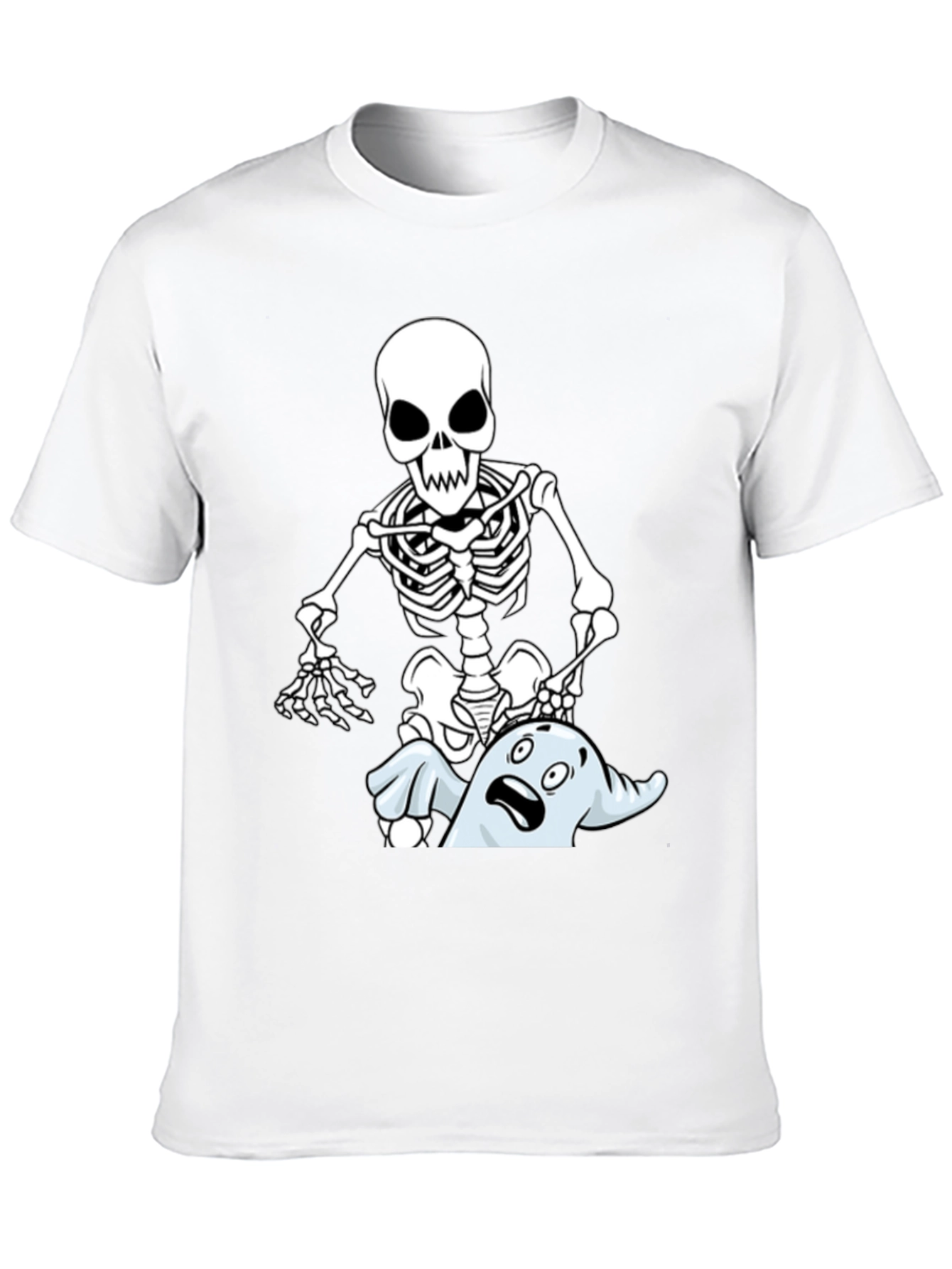 Funny Skeleton & Ghost Graphic T-Shirt - Black