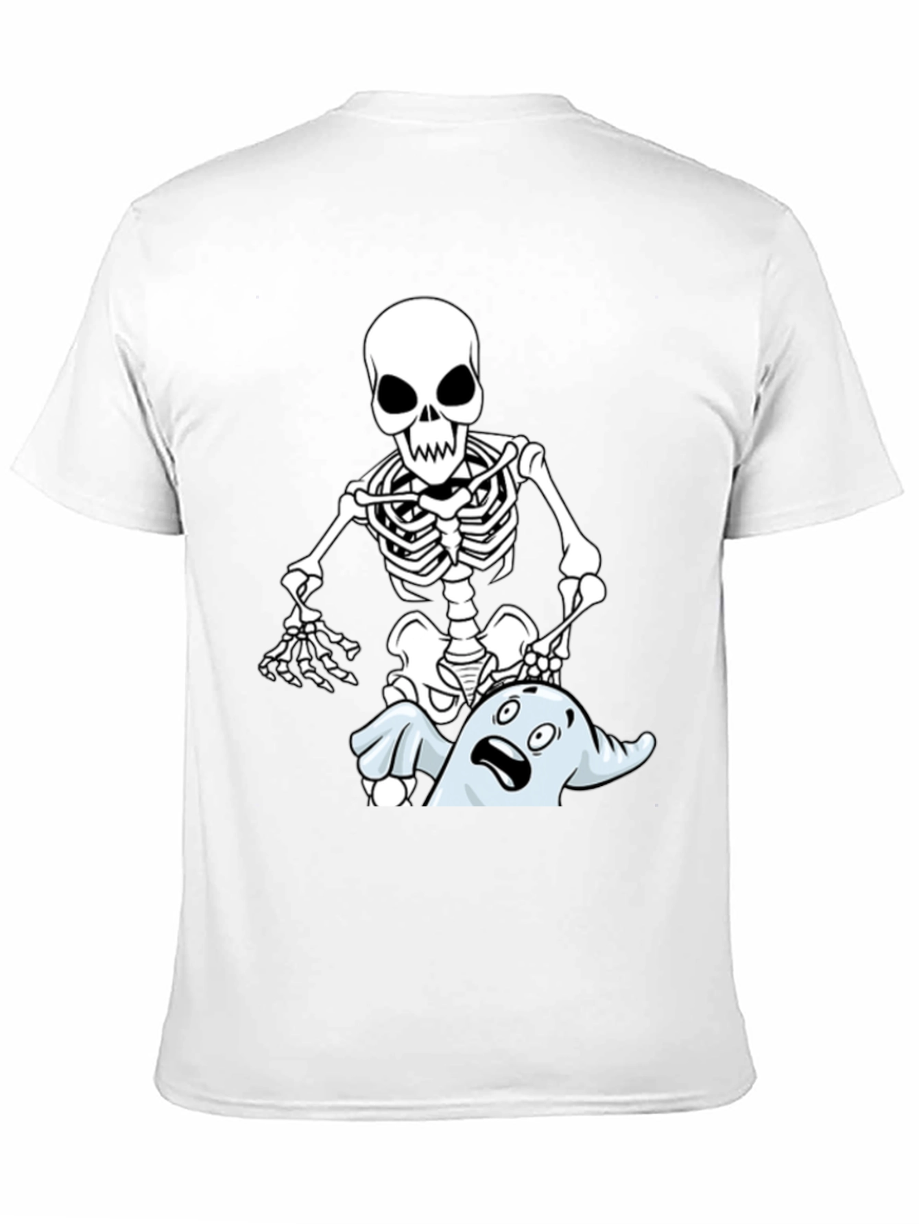 Funny Skeleton & Ghost Graphic T-Shirt - Black