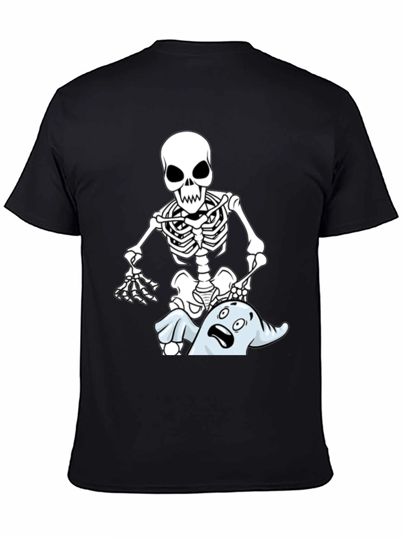 Funny Skeleton & Ghost Graphic T-Shirt - Black