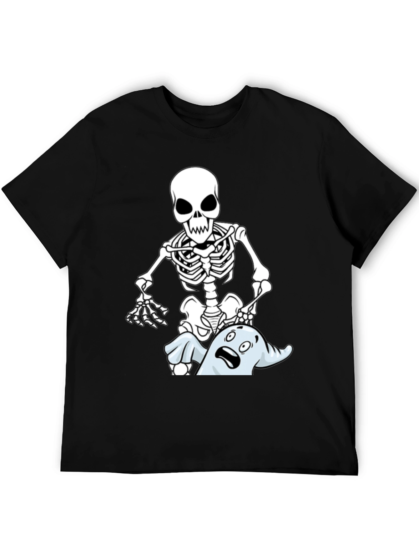 Funny Skeleton & Ghost Graphic T-Shirt - Black