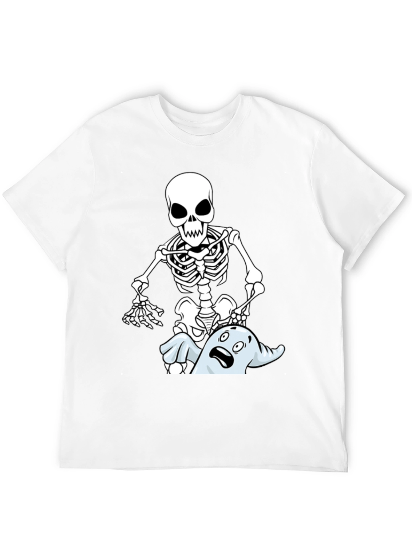 Funny Skeleton & Ghost Graphic T-Shirt - Black