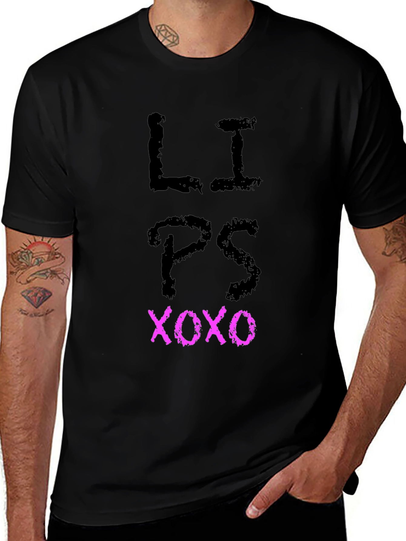Lips XOXO Graphic Tee - Black Casual T-Shirt