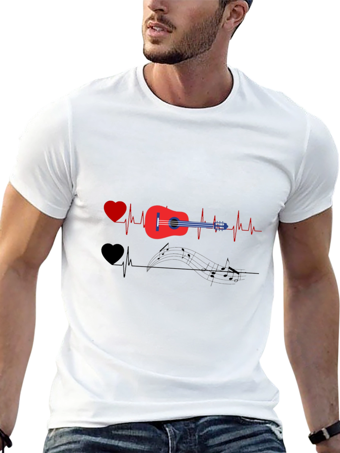 Music Lover T-Shirt - Guitar Heartbeat Design