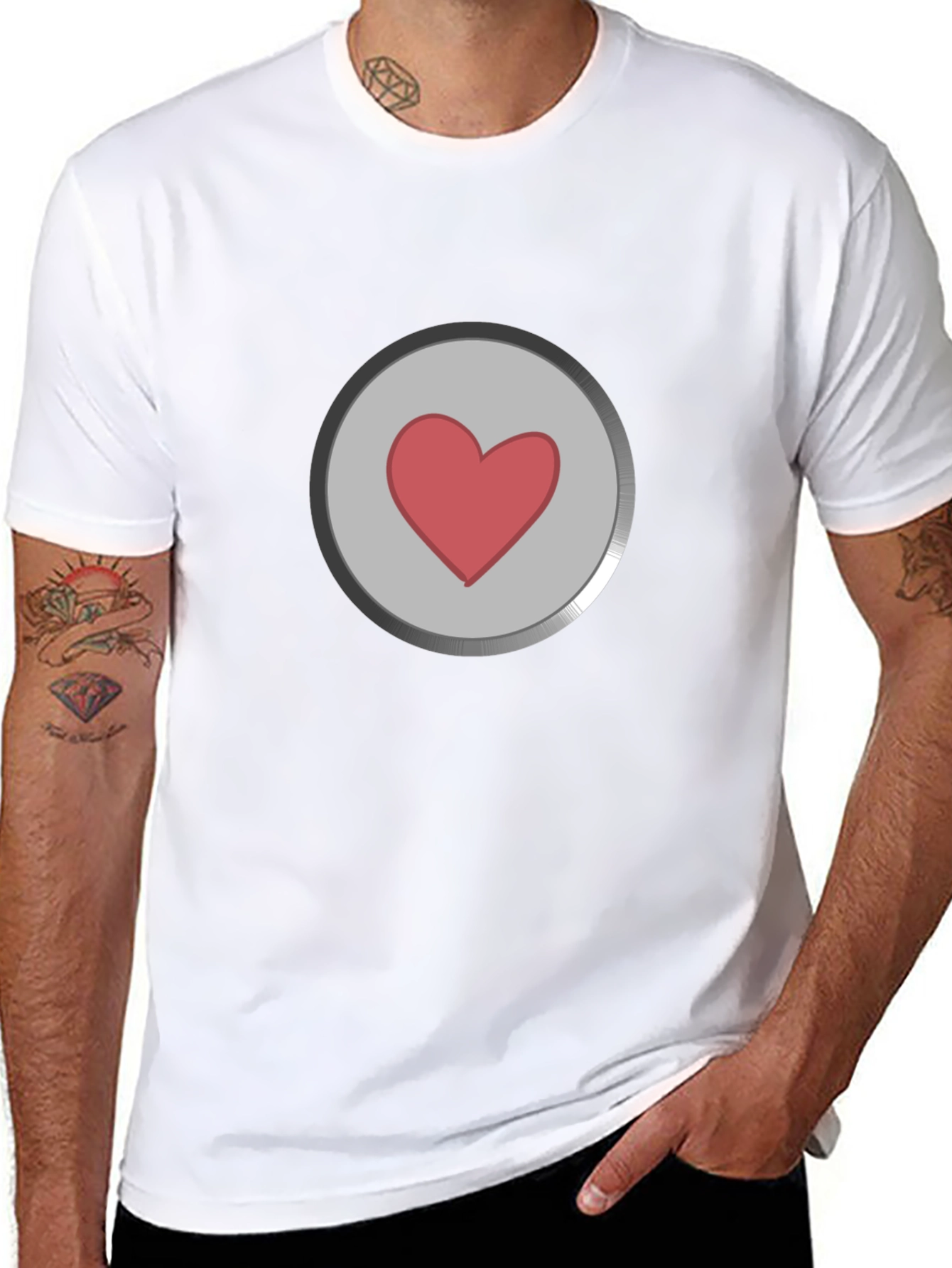 Heart Button Graphic T-Shirt - Black