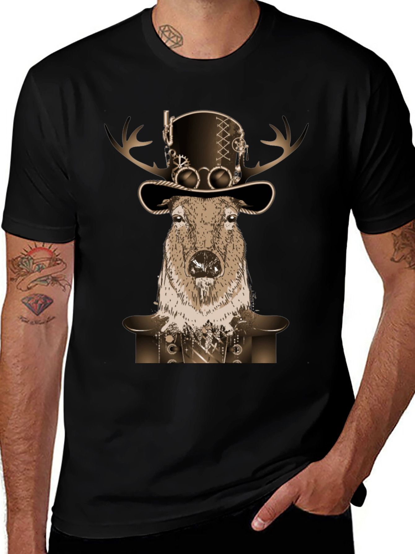 Steampunk Deer T-Shirt - Novelty Graphic Tee