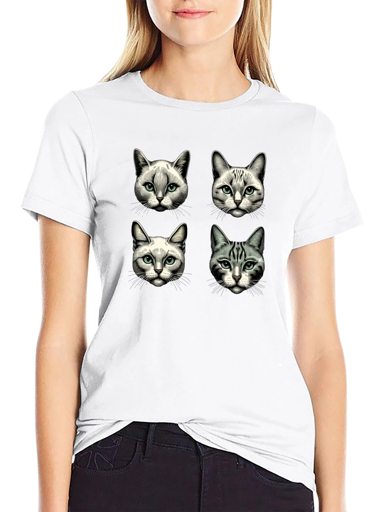 Cat Faces Graphic T-Shirt