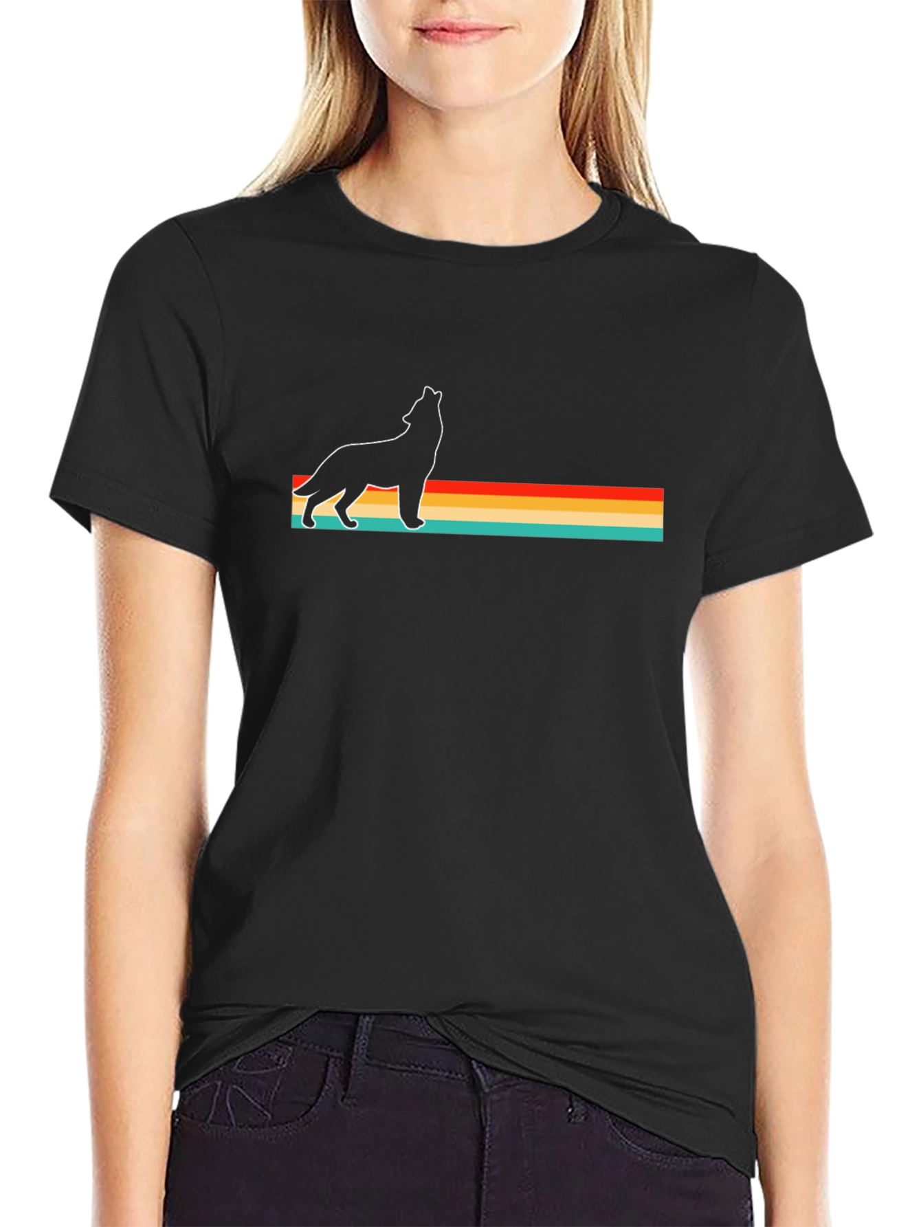 Retro Wolf Graphic Tee - Black