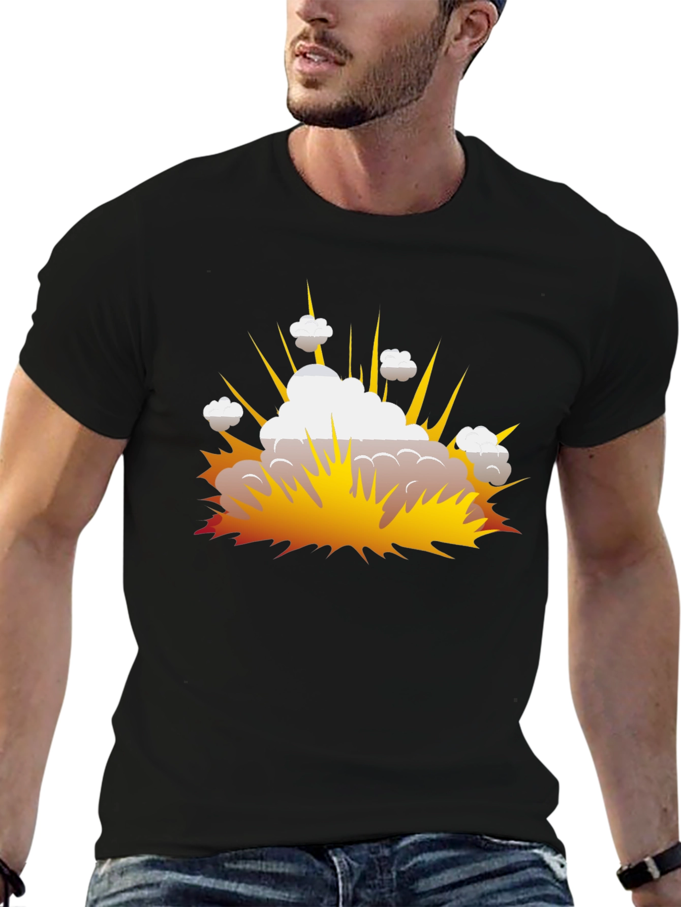 Explosion Graphic Print Black T-Shirt