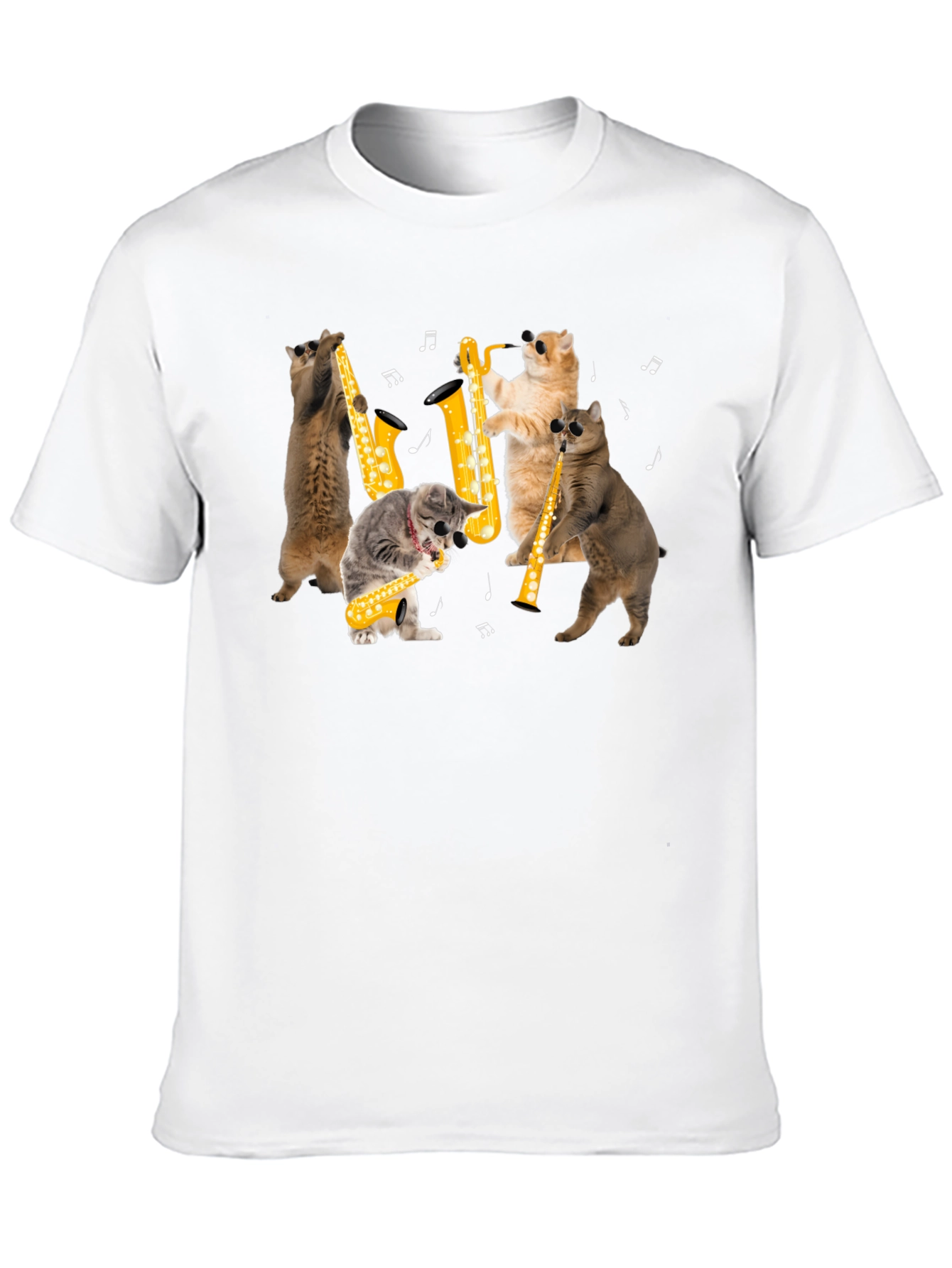 Cats Playing Saxophone Black T-Shirt