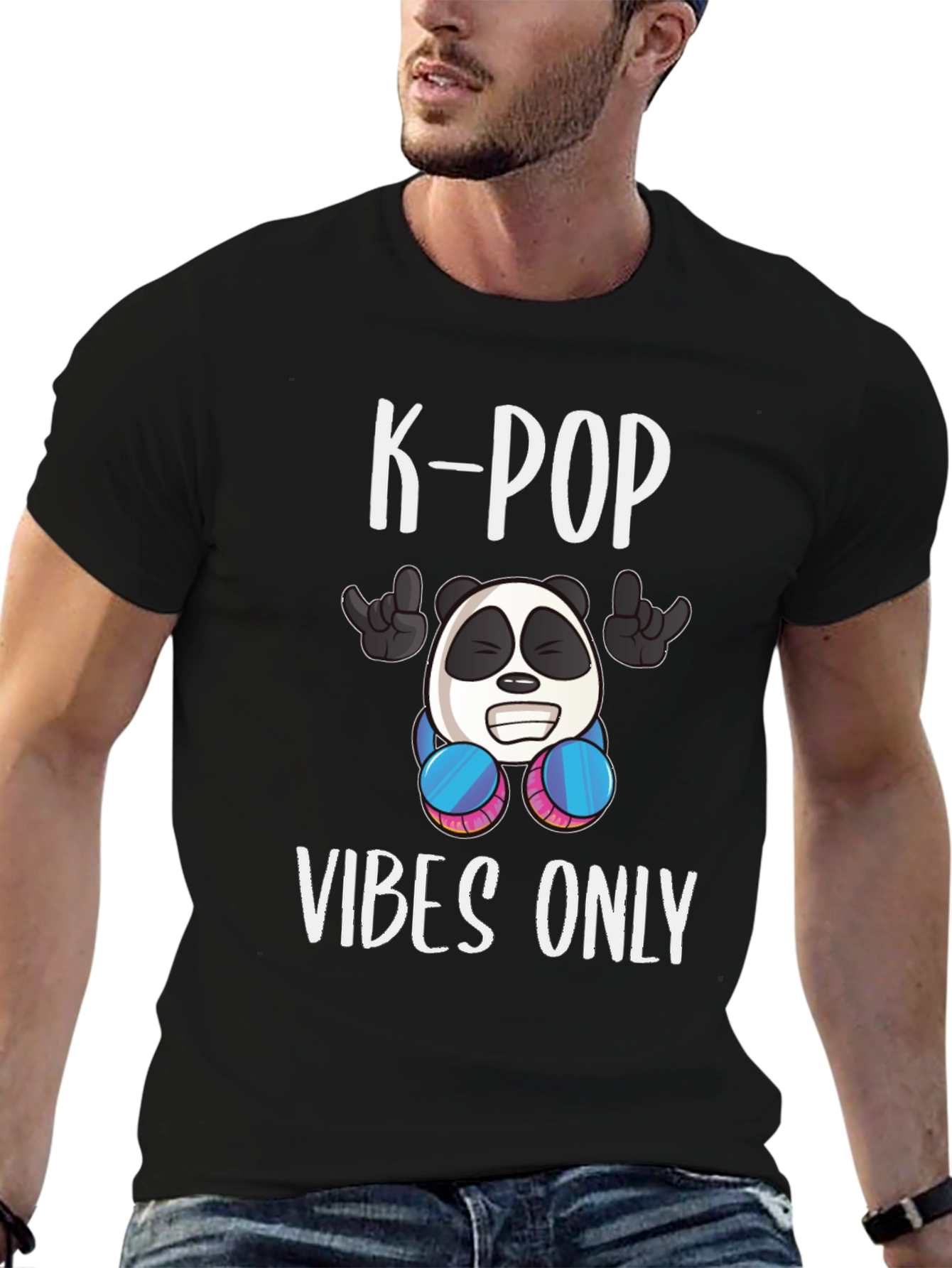K-Pop Vibes Only Graphic Tee - Panda Design